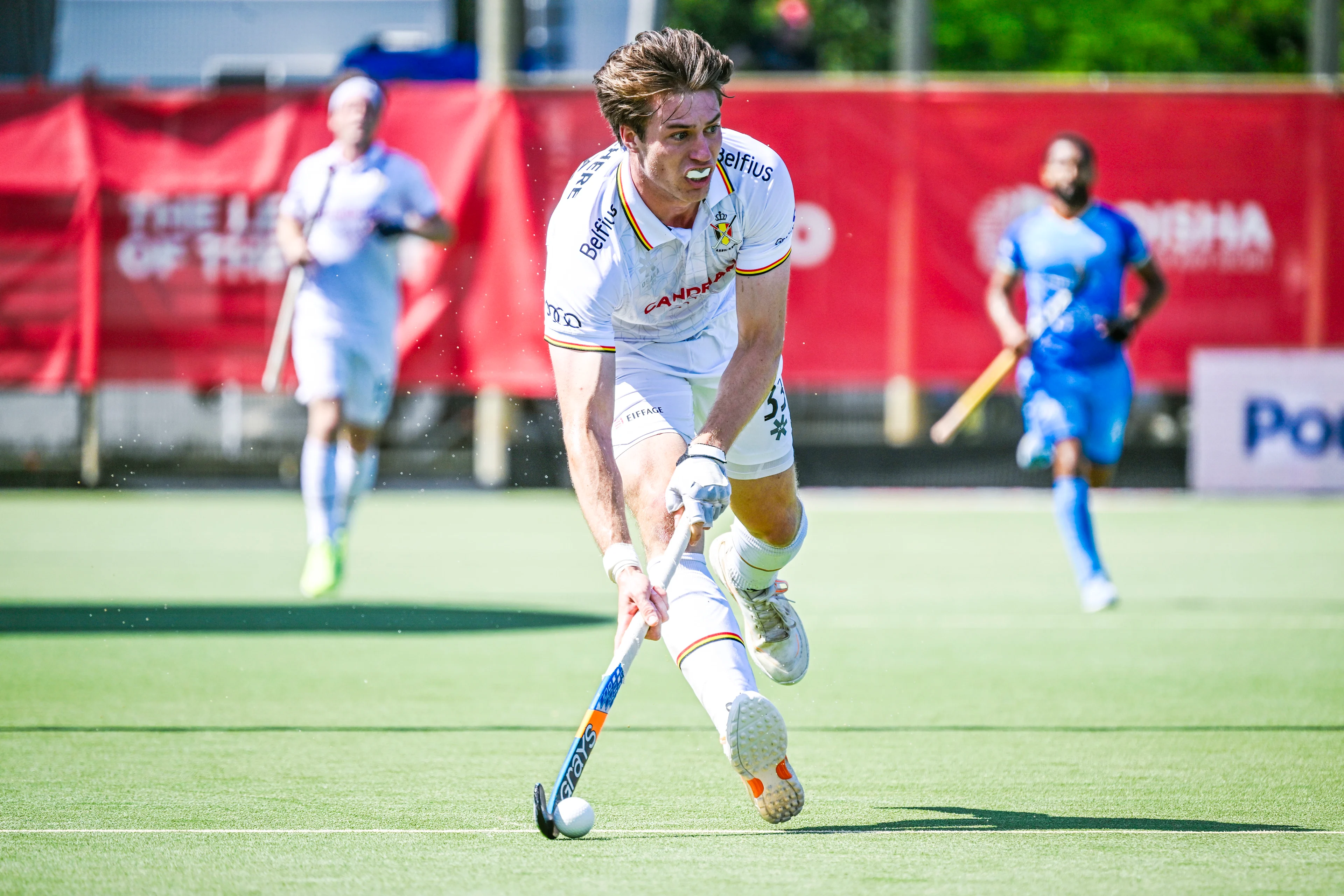 Belgium's Hugo Labouchere pictured in action during a hockey game between Belgian national team Red Lions and India, match 13/16 in the group stage of the 2025 Men's FIH Pro League, Saturday 21 June 2025 in Antwerp. BELGA PHOTO TOM GOYVAERTS