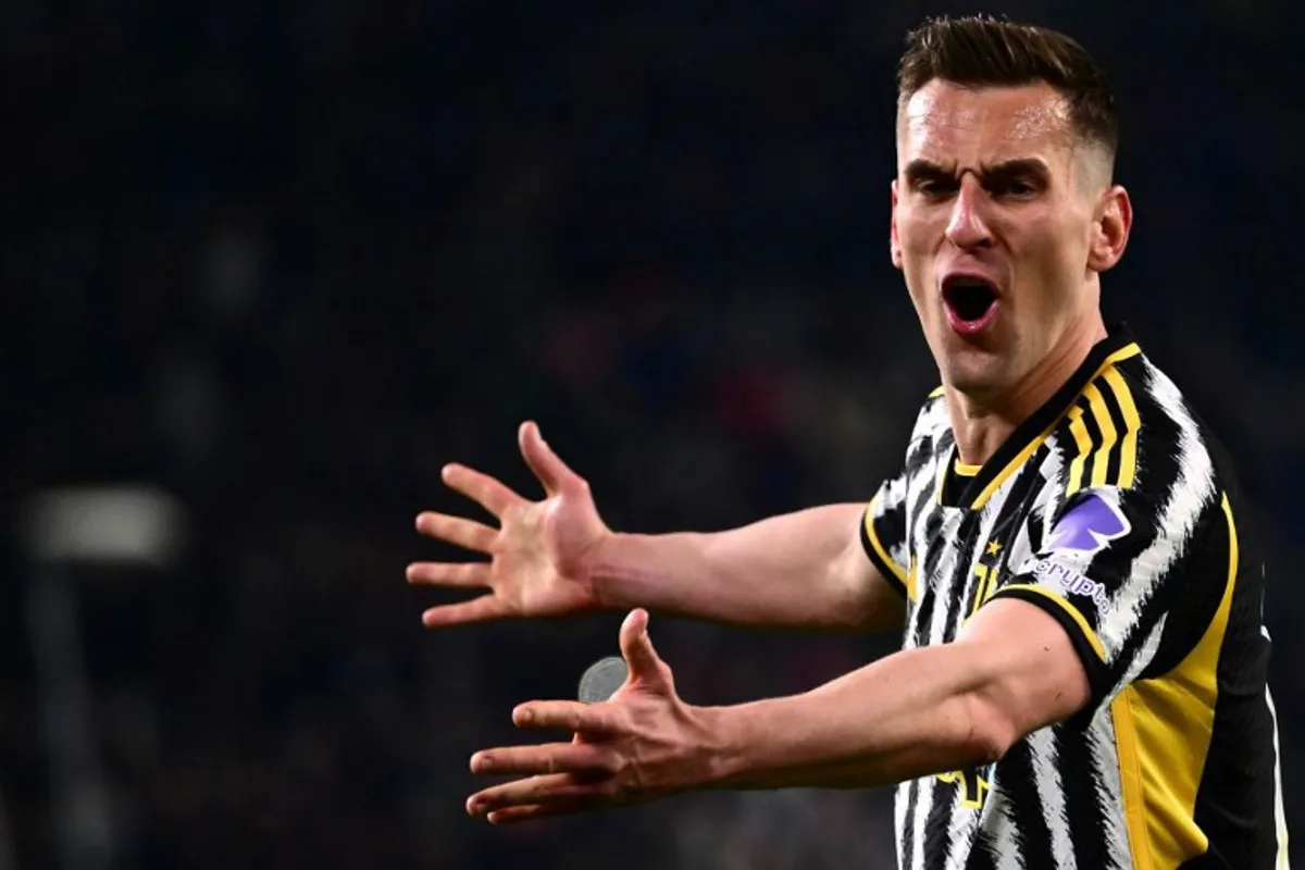 Juventus Polish forward Arkadiusz Milik reacts during the Italian Serie A football match Juventus vs Udinese on February 12, 2024 at the "Allianz Stadium" in Turin.  MARCO BERTORELLO / AFP