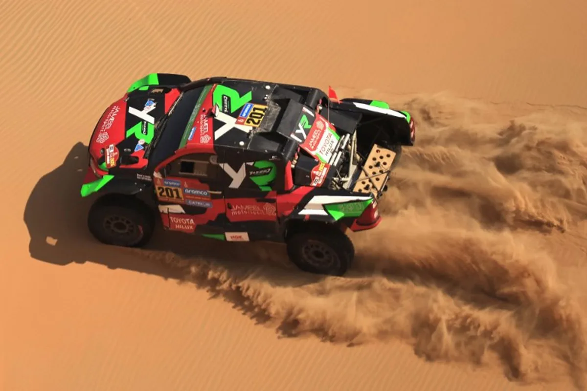 Saudi driver Yazeed al-Rajhi and German co-driver Timo Gottschalk compete in Stage 10 of the Dakar Rally 2025, between Haradh and Shubaytah, Saudi Arabia, on January 15, 2025.  Valery HACHE / AFP