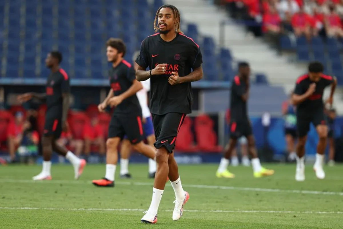 Paris Saint-Germain's French forward #29 Bradley Barcola takes part in a training session on August 11, 2026, the eve of the UEFA Supercup football match between Champions League winners Paris Saint Germain (PSG) and Europa League winners Aston Villa in Salzburg, Austria.  FRANCK FIFE / AFP