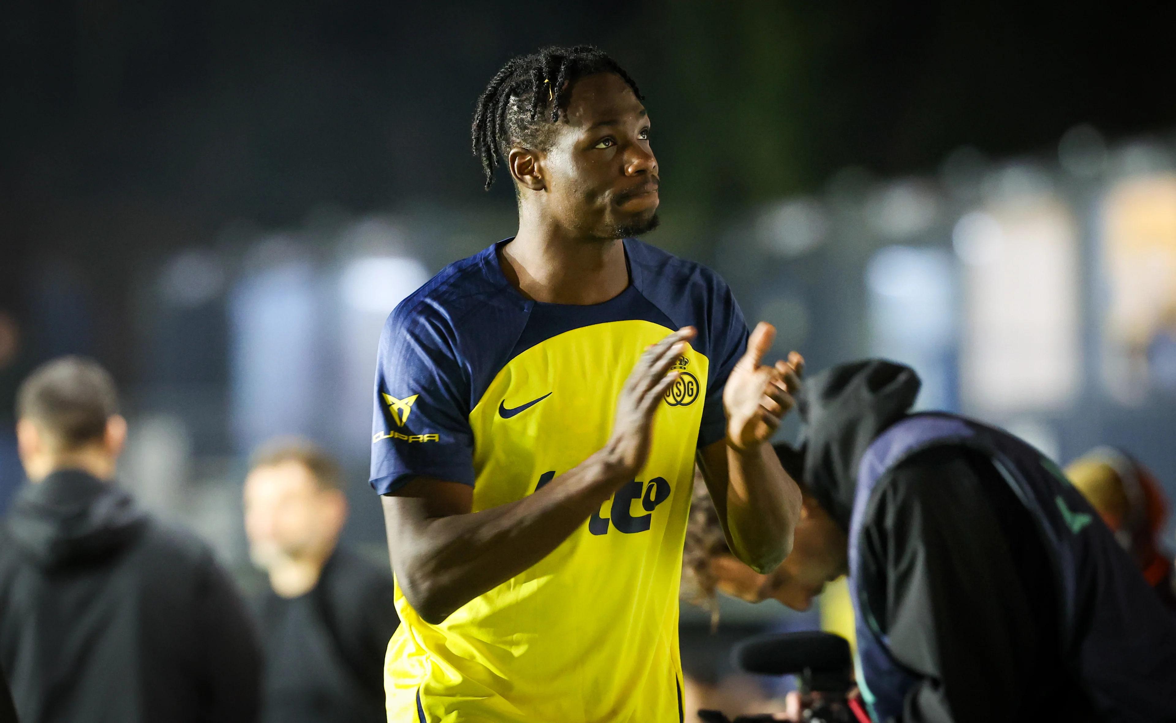 Union's Promise David gestures during a soccer match between Royale Union Saint-Gilloise and Standard de Liege, Sunday 09 March 2025 in Brussels, on day 29 of the 2024-2025 season of the 'Jupiler Pro League' first division of the Belgian championship. BELGA PHOTO VIRGINIE LEFOUR