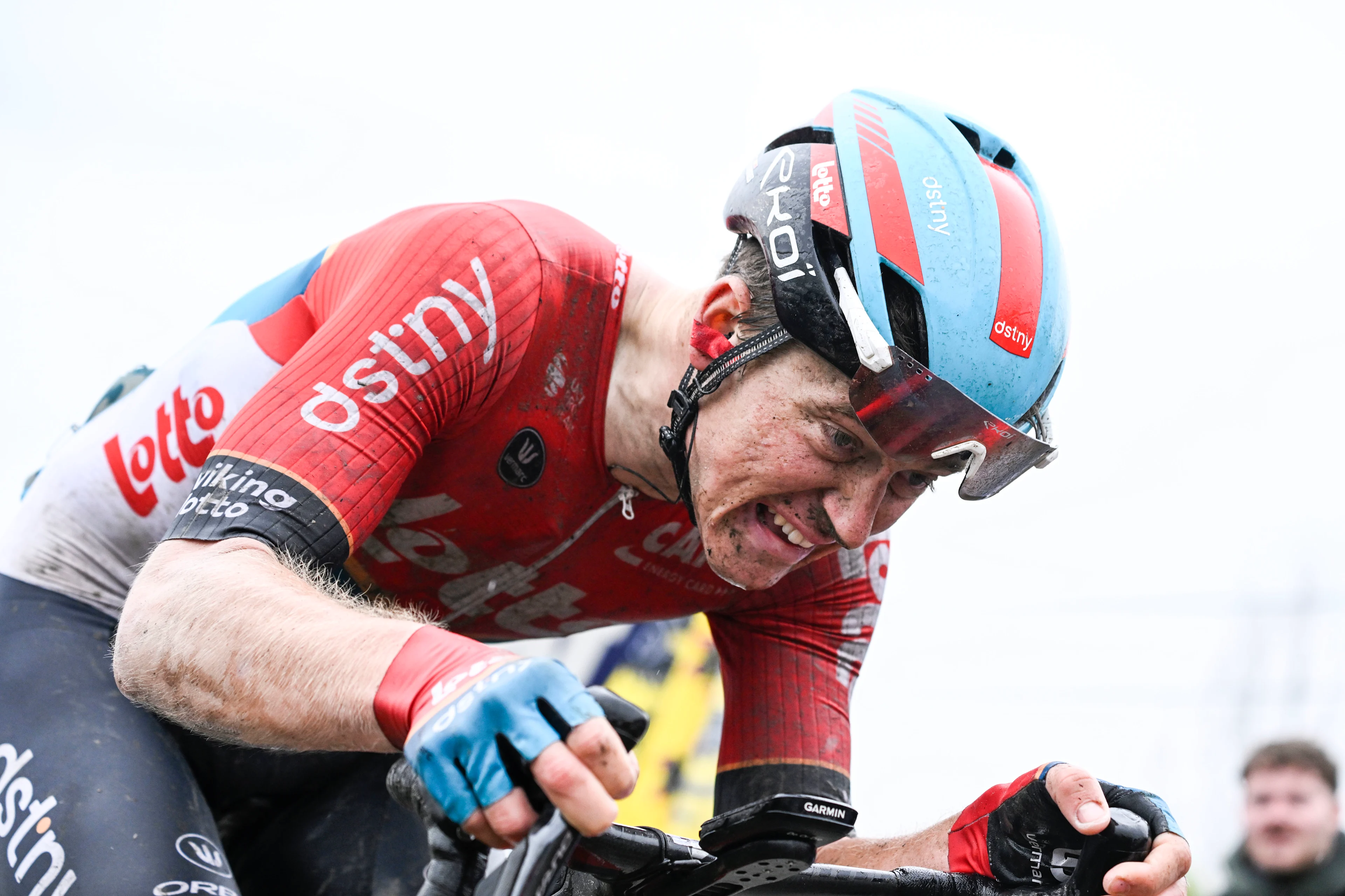 Belgian Jenno Berckmoes of Lotto Dstny pictured at the Paterberg during the men's race of the 'Ronde van Vlaanderen/ Tour des Flandres/ Tour of Flanders' one day cycling event, 270,8km from Antwerp to Oudenaarde, Sunday 31 March 2024. BELGA PHOTO TOM GOYVAERTS