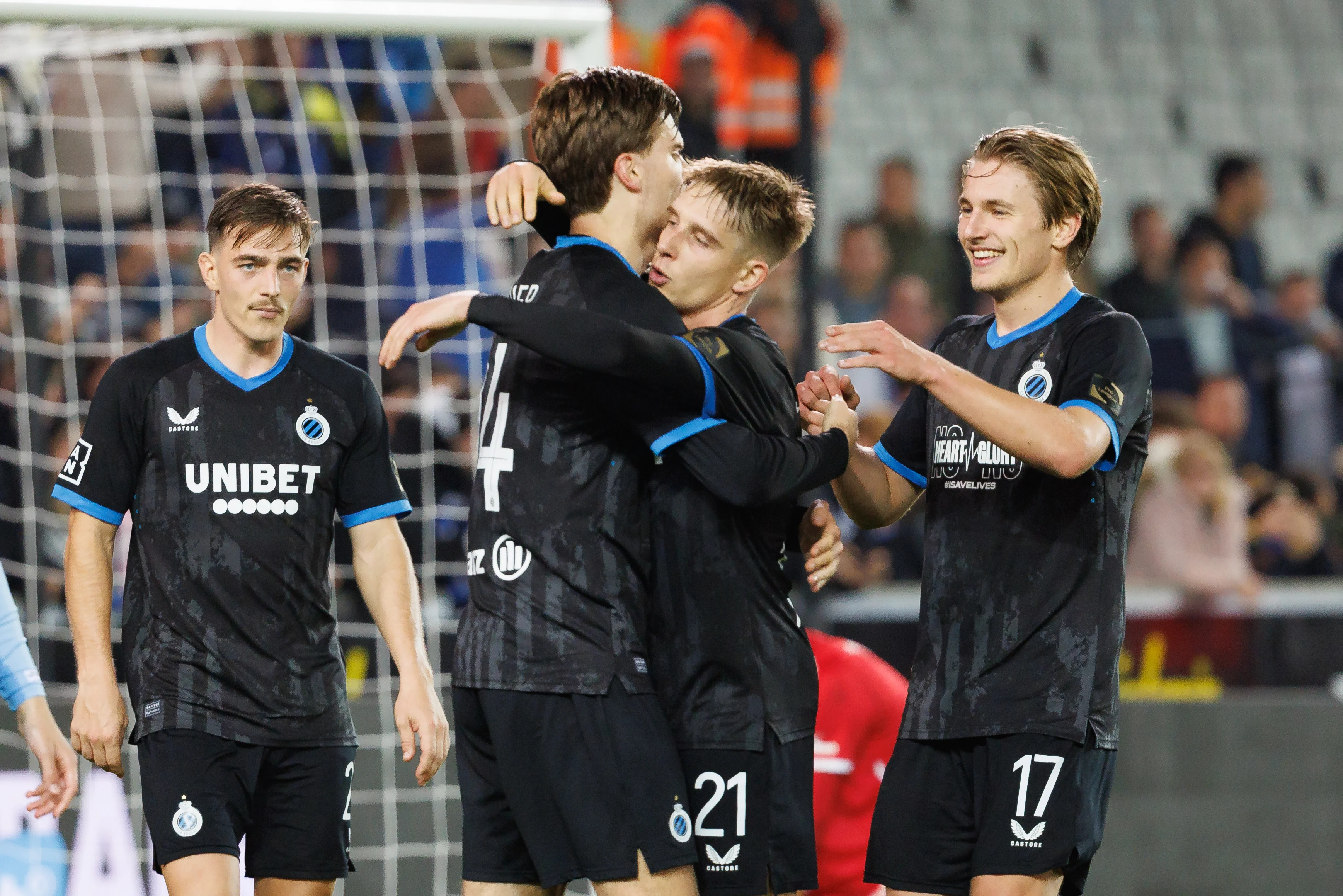 Club's Michal Skoras celebrates after scoring during a soccer game between JPL Club Brugge and fourth division club Belisia Bilzen, Wednesday 30 October 2024 in Brugge, in the round 1 of 16 of the 'Croky Cup' Belgian soccer cup. BELGA PHOTO KURT DESPLENTER