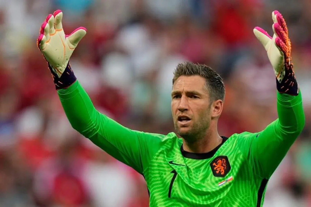 Netherlands' goalkeeper Maarten Stekelenburg reacts during the UEFA EURO 2020 round of 16 football match between the Netherlands and the Czech Republic at Puskas Arena in Budapest on June 27, 2021. Darko Bandic / POOL / AFP