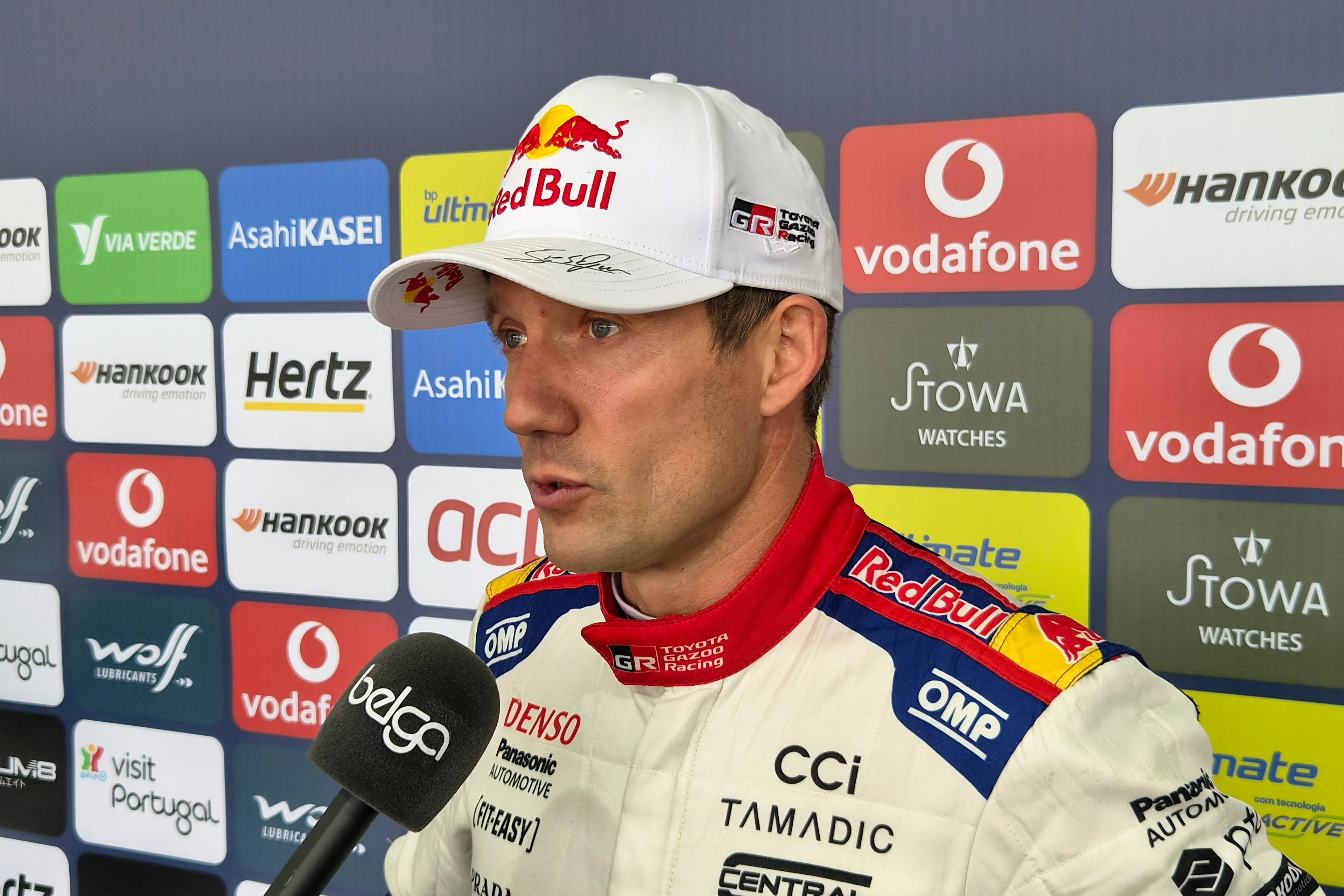 French Sebastien Ogier talks to the press at the Rally de Portugal event in Matosinhos, Portugal on Sunday 10 May 2026. BELGA PHOTO ERIC DUPAIN