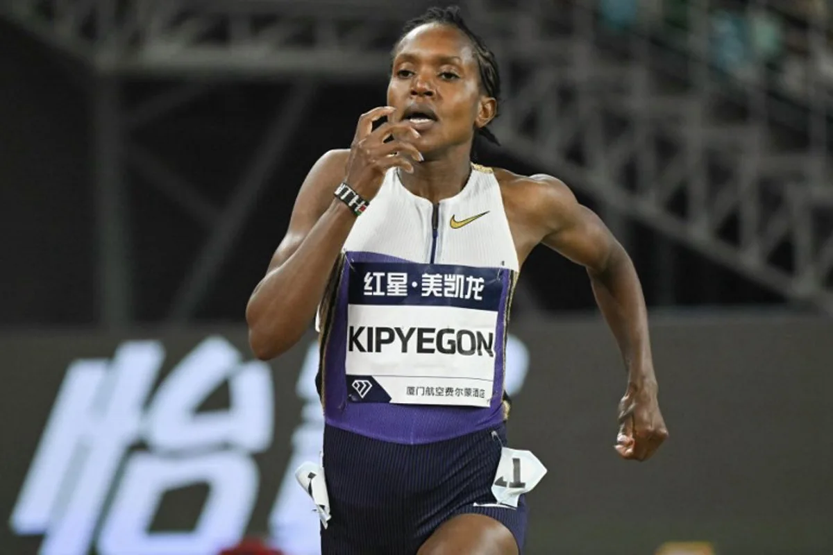 Kenya's Faith Kipyegon competes in the women's 1000m event during the Xiamen IAAF Diamond League athletics meeting at Egret Stadium in Xiamen, in China's eastern Fujian province, on April 26, 2025. ADEK BERRY / AFP