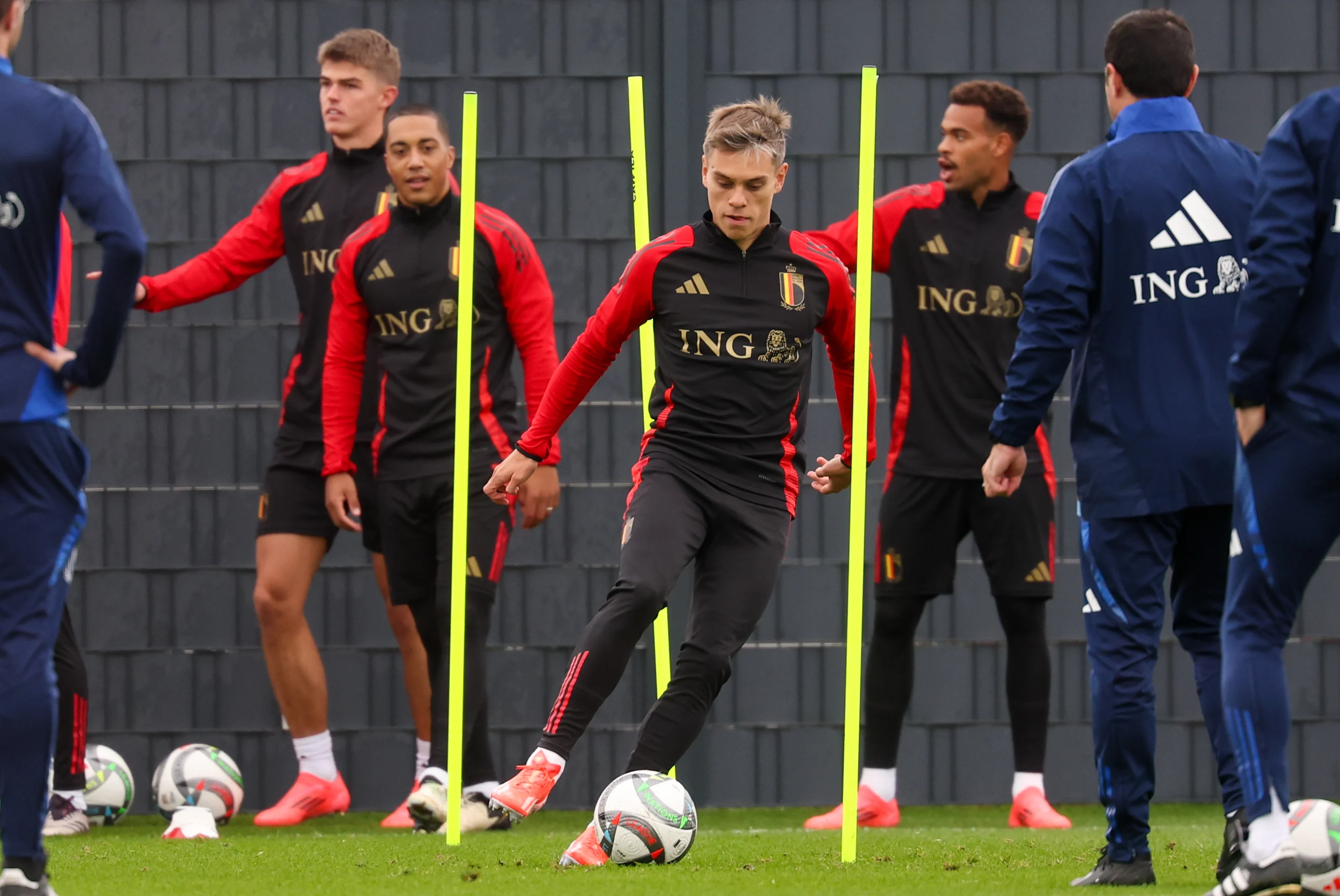 Belgium's Leandro Trossard pictured in action during a training session of the Belgian national soccer team Red Devils, at the Royal Belgian Football Association's training center, in Tubize, Wednesday 09 October 2024. The Red Devils are playing against Italy on Thursday, for the UEFA Nations League 2025. BELGA PHOTO VIRGINIE LEFOUR