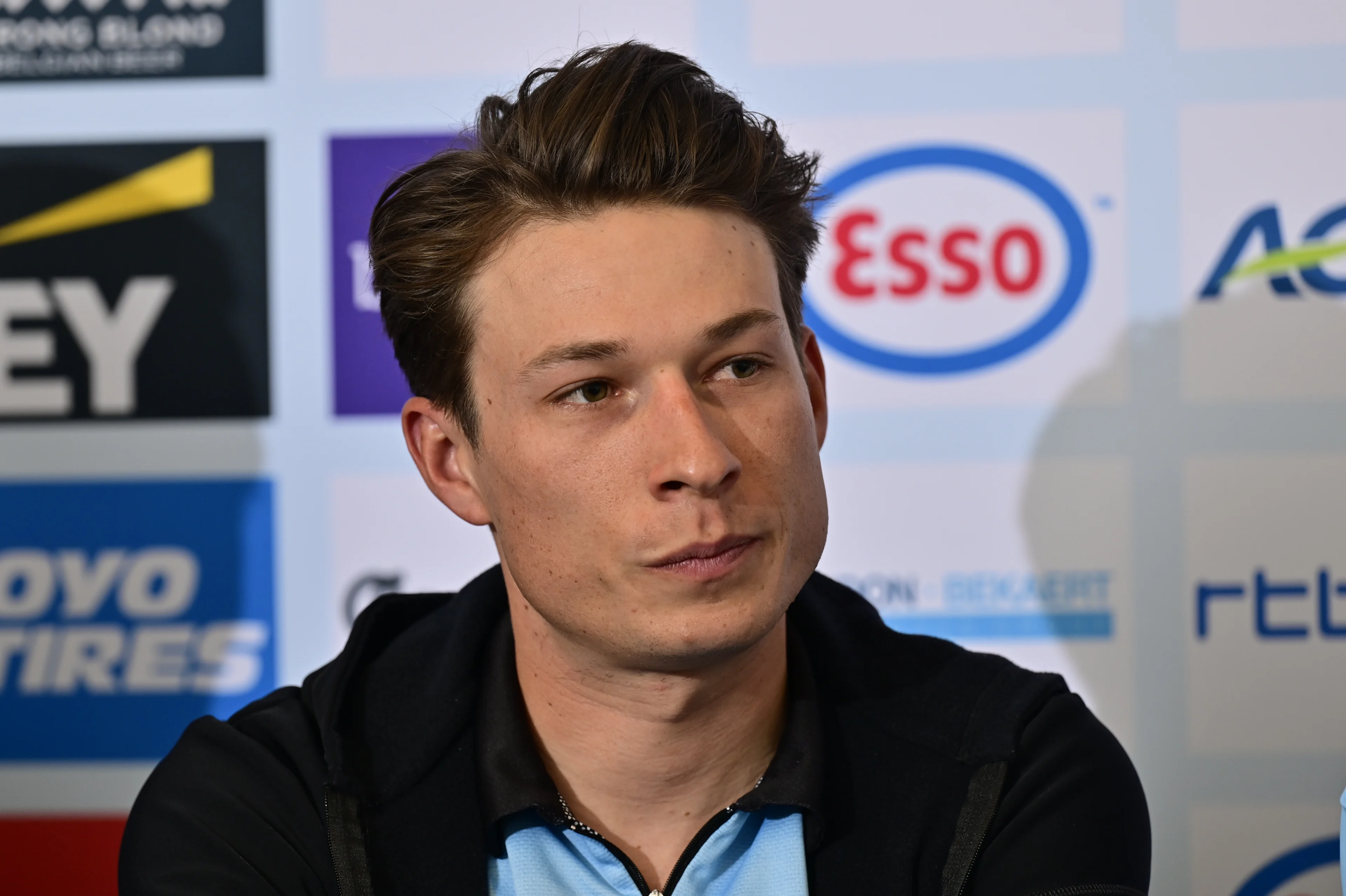 Belgian Jasper Philipsen pictured during a press conference of the Belgian team at the European Championship 2024, in Hasselt, Friday 13 September 2024. The UEC Road European Championships 2024 will take place from 11 to 15 september in Limburg, Belgium. BELGA PHOTO DIRK WAEM