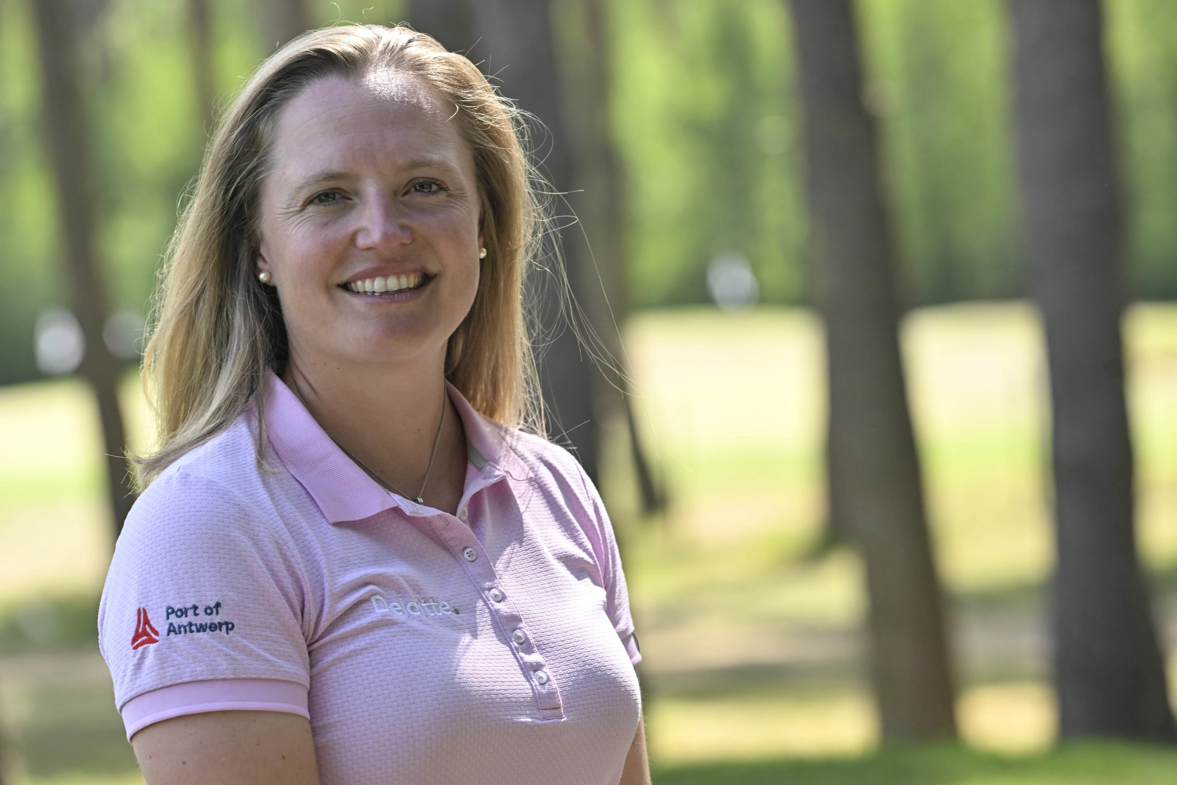 Manon De Roey pictured during a press conference in the marge of the fourth and final round of the Soudal Open golf tournament, in Schilde, Sunday 15 May 2022. The Soudal Open, a tournament of the DP World Tour, takes place in Belgium from 12 to 15 May. BELGA PHOTO DIRK WAEM