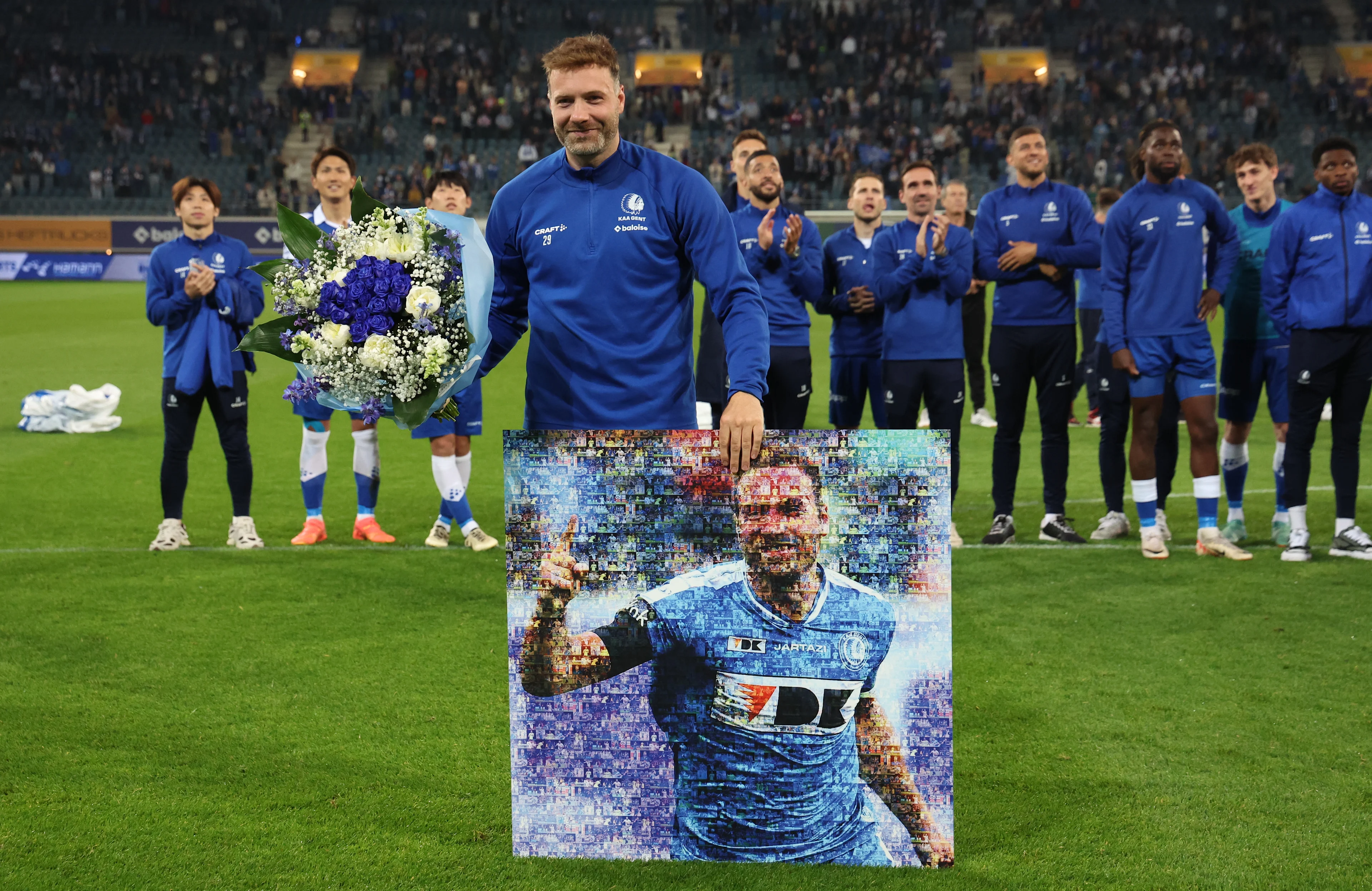 Gent's Laurent Depoitre pictured after a soccer match between KAA Gent and Sint-Truiden VV, Saturday 25 May 2024 in Gent, on day 10 (out of 10) of the 2023-2024 Europe Play-offs, of the 'Jupiler Pro League' first division of the Belgian championship. BELGA PHOTO VIRGINIE LEFOUR