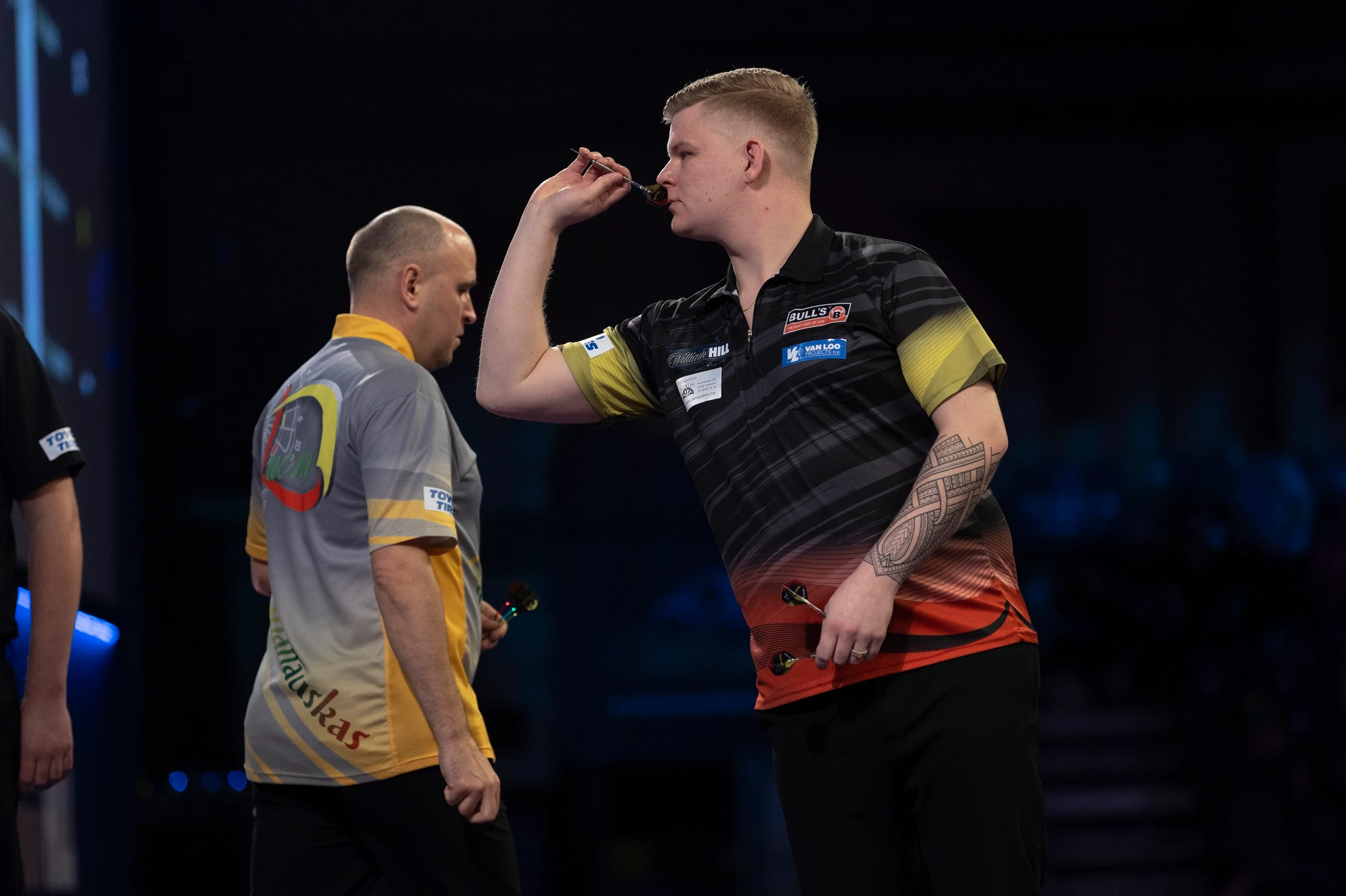 ATTENTION EDITORS - HAND OUT PICTURES - EDITORIAL USE WITH STORY ON DARTS WORLD CHAMPIONSHIPS ONLY - MANDATORY CREDIT LAWRENCE LUSTIG/PDC Hand out pictures released on Saturday 18 December 2021, by PDC Professional Darts Corporation shows Belgian Mike De Decker pictured during the game between Lithuanian Labanauskas and Belgian De Decker, in the first round of the William Hill World Championships, in London, UK. MANDATORY CREDIT KELLY DECKERS/PDC EUROPE