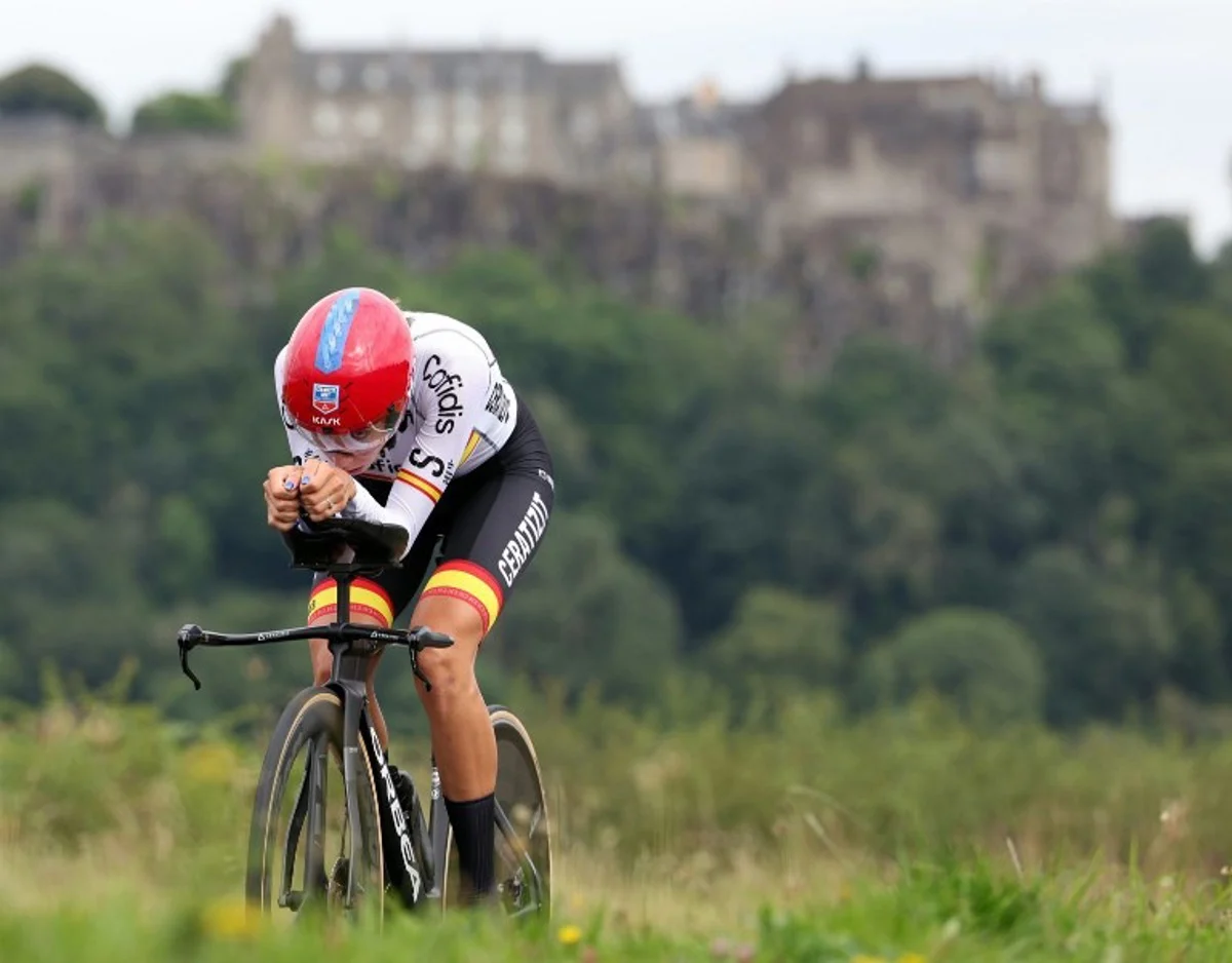 Spain's Sandra Alonso Dominguez takes part in the women's Individual Time Trial in Stirling during the UCI Cycling World Championships in Scotland on August 10, 2023. Adrian DENNIS / AFP