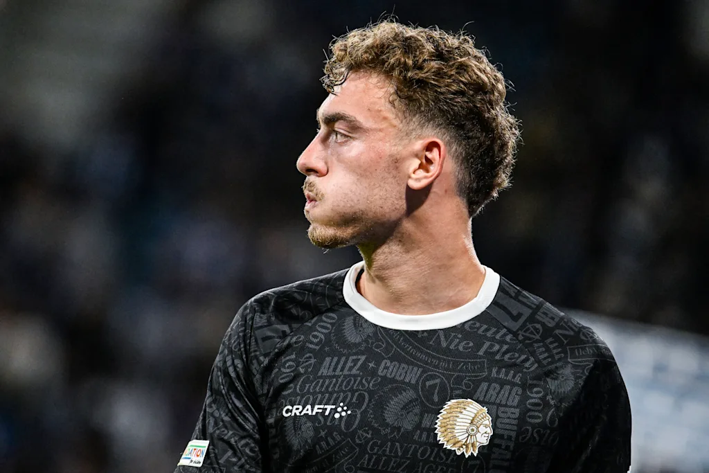 Gent's Mathias Delorge pictured during a soccer game between Belgian KAA Gent and Danish Aarhus GF, Thursday 15 October 2026 in Gent, the opening match of the UEFA Conference League league phase. BELGA PHOTO TOM GOYVAERT