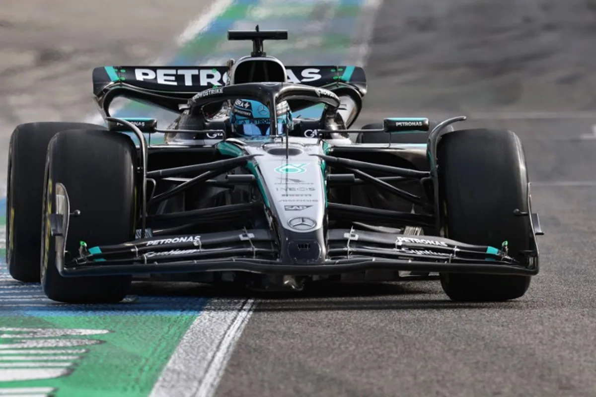 Mercedes' British driver George Russell drives during the third day of the Formula One pre-season testing at the Bahrain International Circuit in Sakhir on February 28, 2025.  FADEL SENNA / AFP