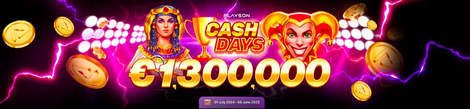 🪙 Join the action-packed excitement of Playson's CashDays and try your chance to get a piece of the massive €1,300,000 prize pool! 