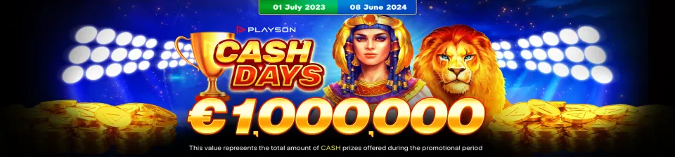 Join the action-packed excitement of Playson's CashDays and try your chance to get a piece of the massive €1,000,000 prize pool! 