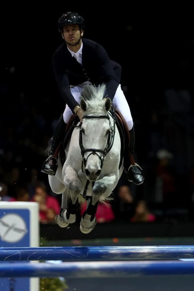 Belgium's Nicola Philippaerts riding Moya Vd Bisschop competes in the FEI World Cup Jumping event at the Parc des Expositions in Bordeaux, south-western France, on February 3, 2024.  ROMAIN PERROCHEAU / AFP