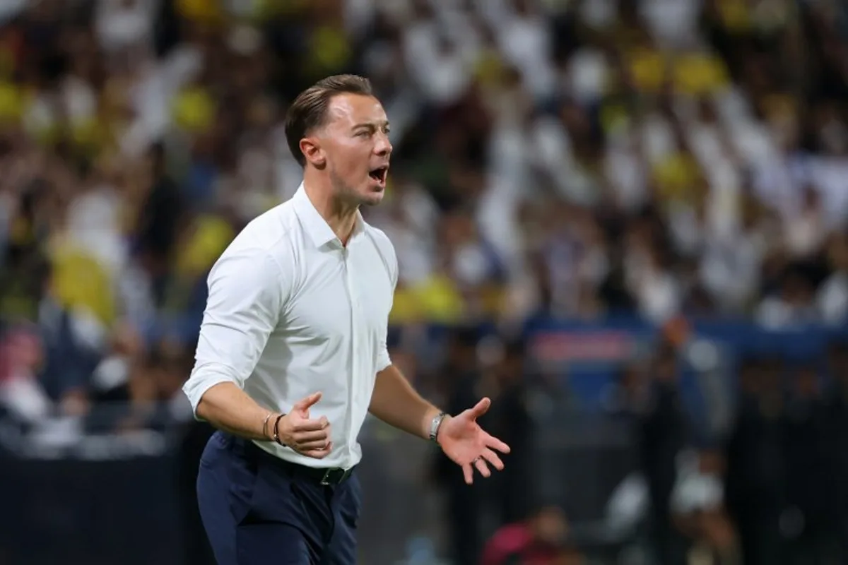 Ahli's German coach Matthias Jaissle gestures during the Saudi Pro League football match between Al-Ahli and Al-Nassr at at al-Awwal Stadium in Riyadh on September 13, 2024.  Fayez NURELDINE / AFP