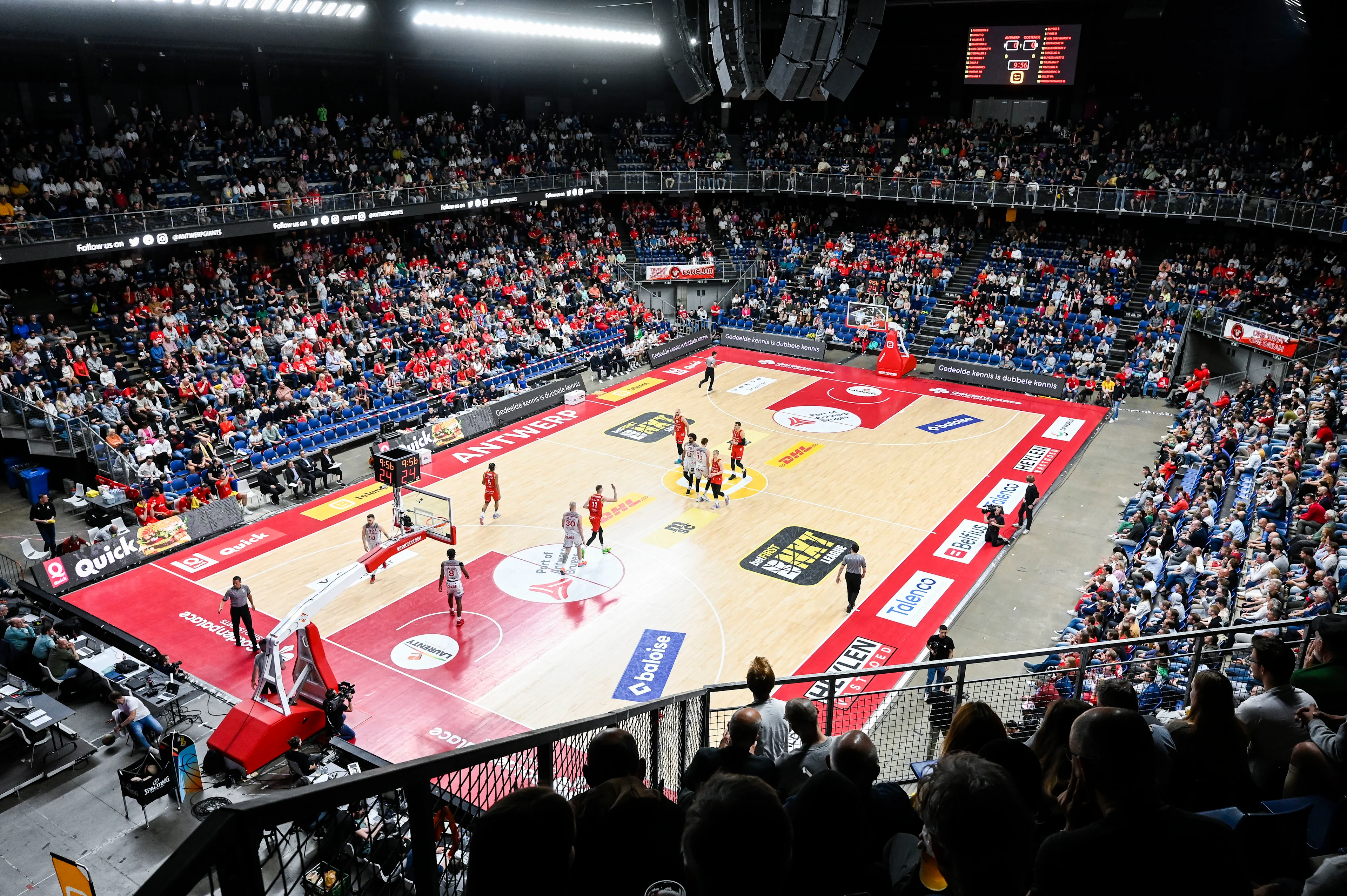 Illustration picture shows a full Lotto Arena stadium during a basketball match between Antwerp Giants and BC Oostende, Thursday 25 May 2023 in Antwerp, game 3 in the best-of-five finals of the 'BNXT League' Belgian first division basket championship. BELGA PHOTO TOM GOYVAERTS