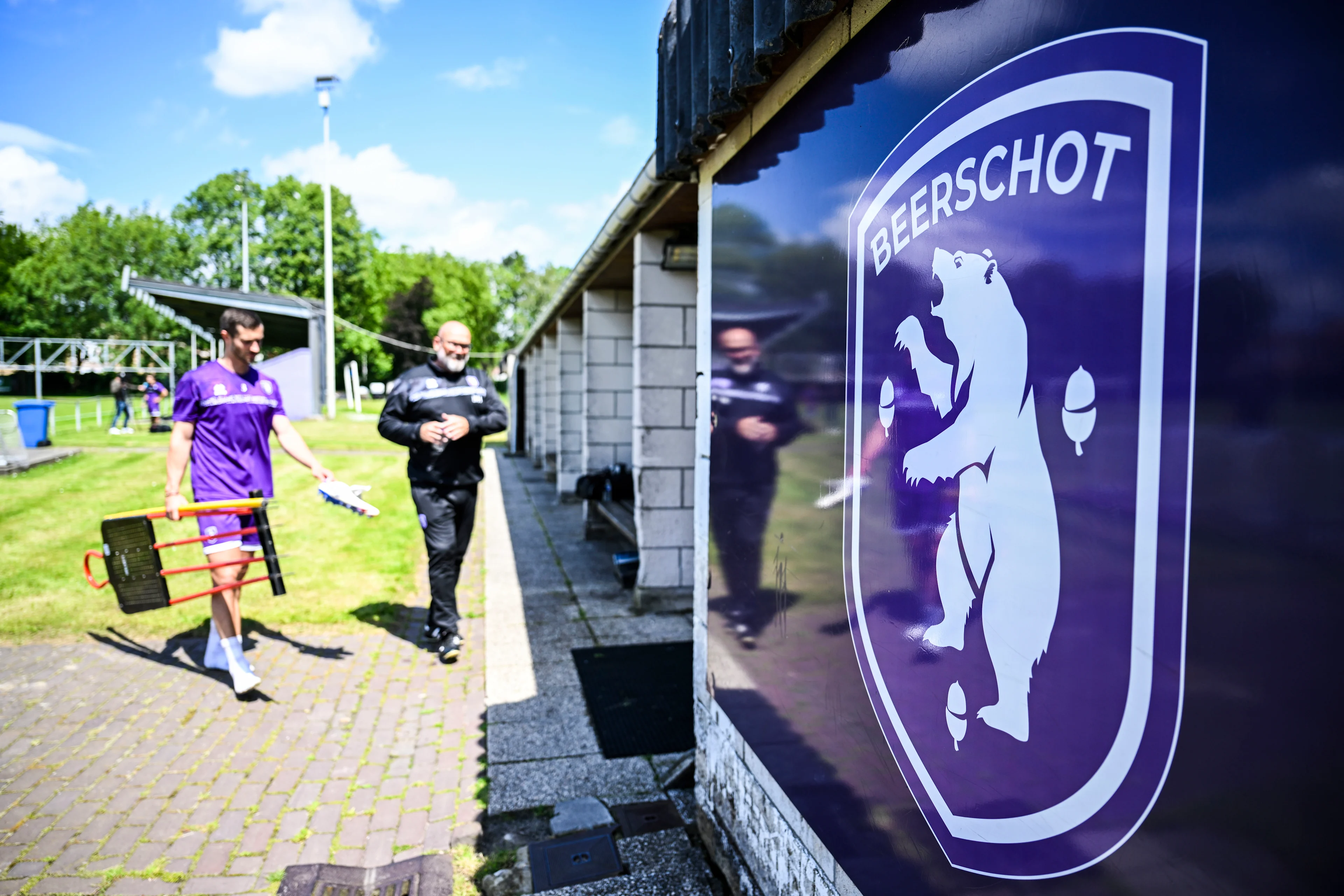 Illustration picture shows the logo of Beerschot VA after a training session of Belgian soccer team Beerschot VA, Monday 17 June 2024 in Antwerp, in preparation of the upcoming 2024-2025 first division season. BELGA PHOTO TOM GOYVAERTS