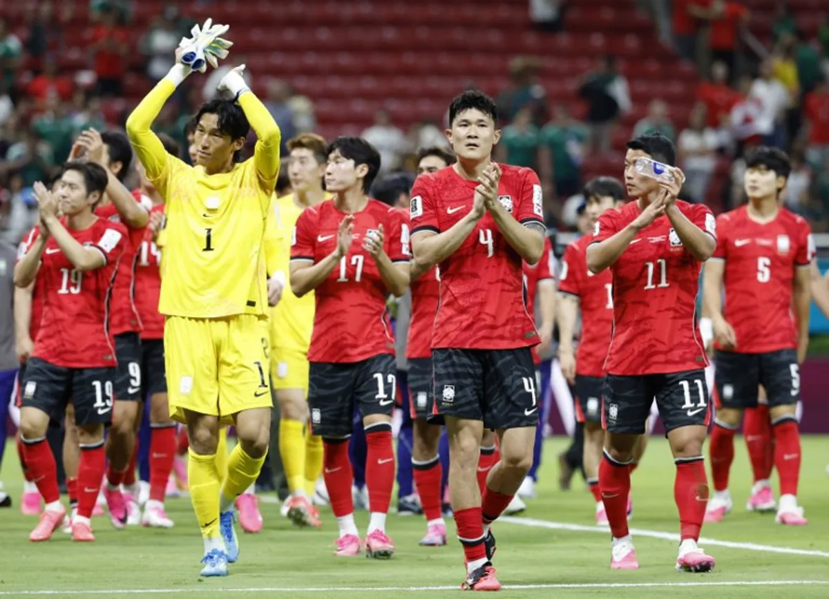 South Korea's players celebrate after winning the 2026 World Cup Group A football match between South Korea and the Czech Republic at the Guadalajara Stadium in Zapopan on June 11, 2026. Ulises RUIZ / AFP