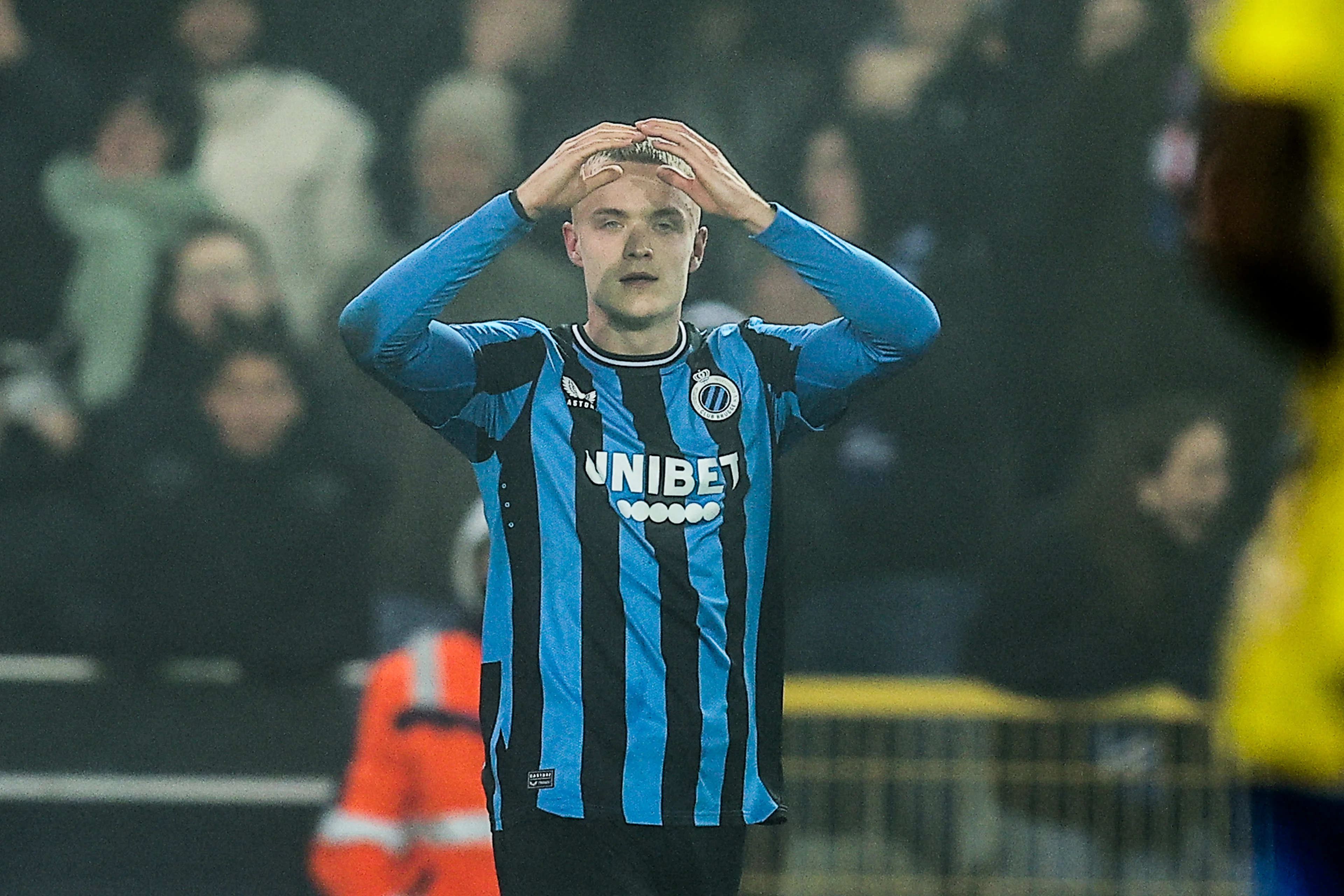 Club's Hugo Siquet celebrates after scoring during a soccer match between Club Brugge KV and KVC Westerlo, Thursday 26 December 2024 in Brugge, on day 20 of the 2024-2025 season of the 'Jupiler Pro League' first division of the Belgian championship. The competition was re-baptised 'Younited Pro League' for the games of matchweek 20, to shine a light on the Younited Belgium charity. BELGA PHOTO BRUNO FAHY