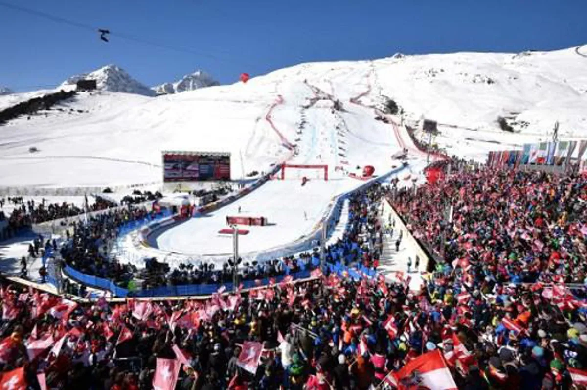 A picture shows a general view during the alpine team event at the 2017 FIS Alpine World Ski Championships in St Moritz on February 14, 2017.  Dimitar DILKOFF / AFP