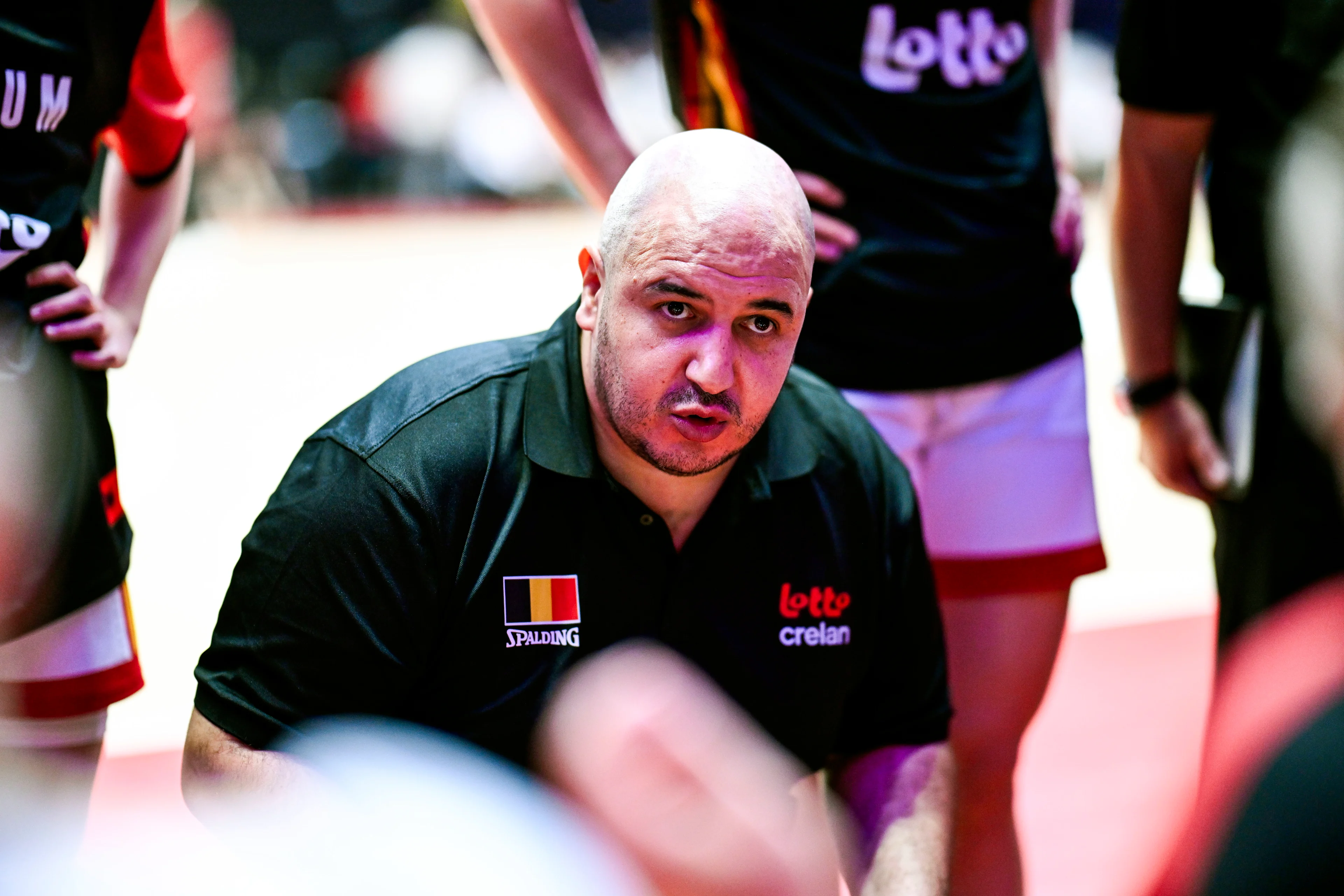 Belgium's head coach Rachid Meziane pictured during a basketball game between Belgian national team the Belgian Cats and Lithuania, a qualification game (3/6) for the 2025 Eurobasket tournament, on Thursday 07 November 2024 in Antwerp, Belgium. BELGA PHOTO TOM GOYVAERTS