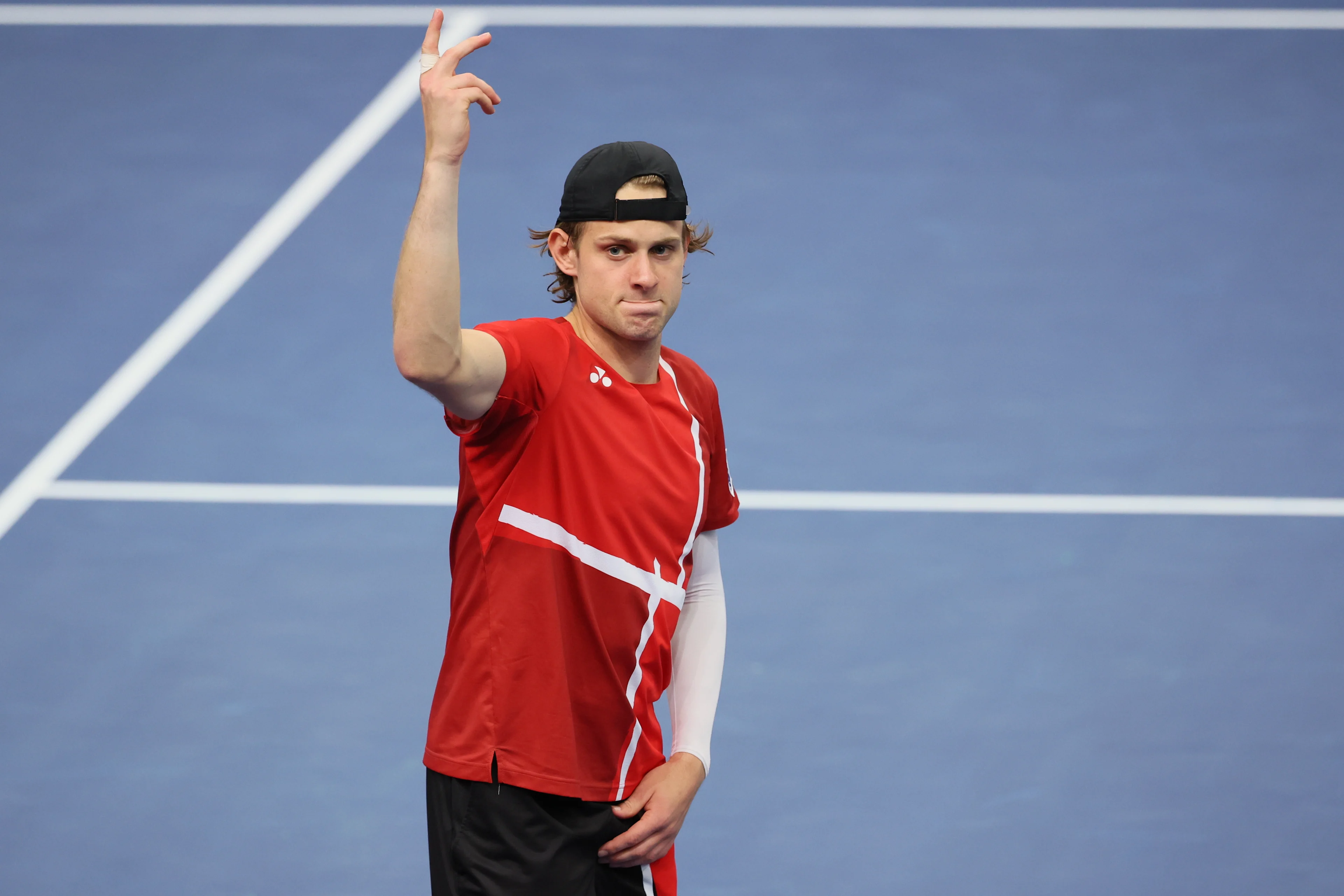 Belgian Zizou Bergs pictured during a game between Belgian Bergs and Chilean Garin, the fourth match in the Davis Cup qualifiers World Group tennis meeting between Belgium and Chile, , in Hasselt. BELGA PHOTO BENOIT DOPPAGNE