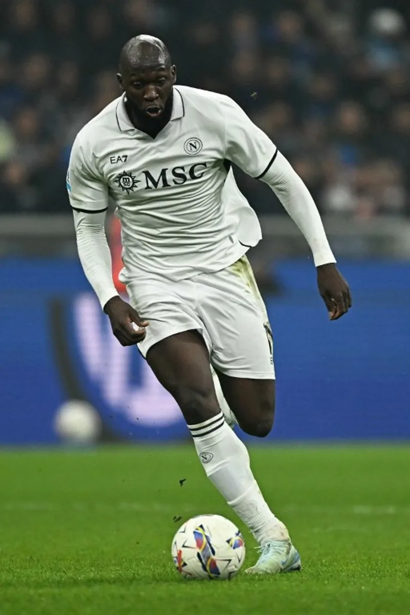 Napoli's Belgian forward #11 Romelu Lukaku controls the ball during the Italian Serie A football match between Inter Milan and Napoli at San Siro stadium in Milan, on November 10, 2023.  Gabriel BOUYS / AFP