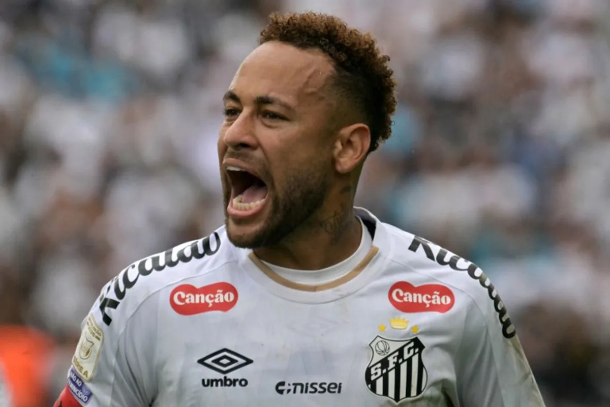 Santos' forward #10 Neymar reacts during the Brazilian league football match between Santos and Coritiba at the Neo Quimica Arena in Sao Paulo, Brazil, on May 17, 2026. NELSON ALMEIDA / AFP