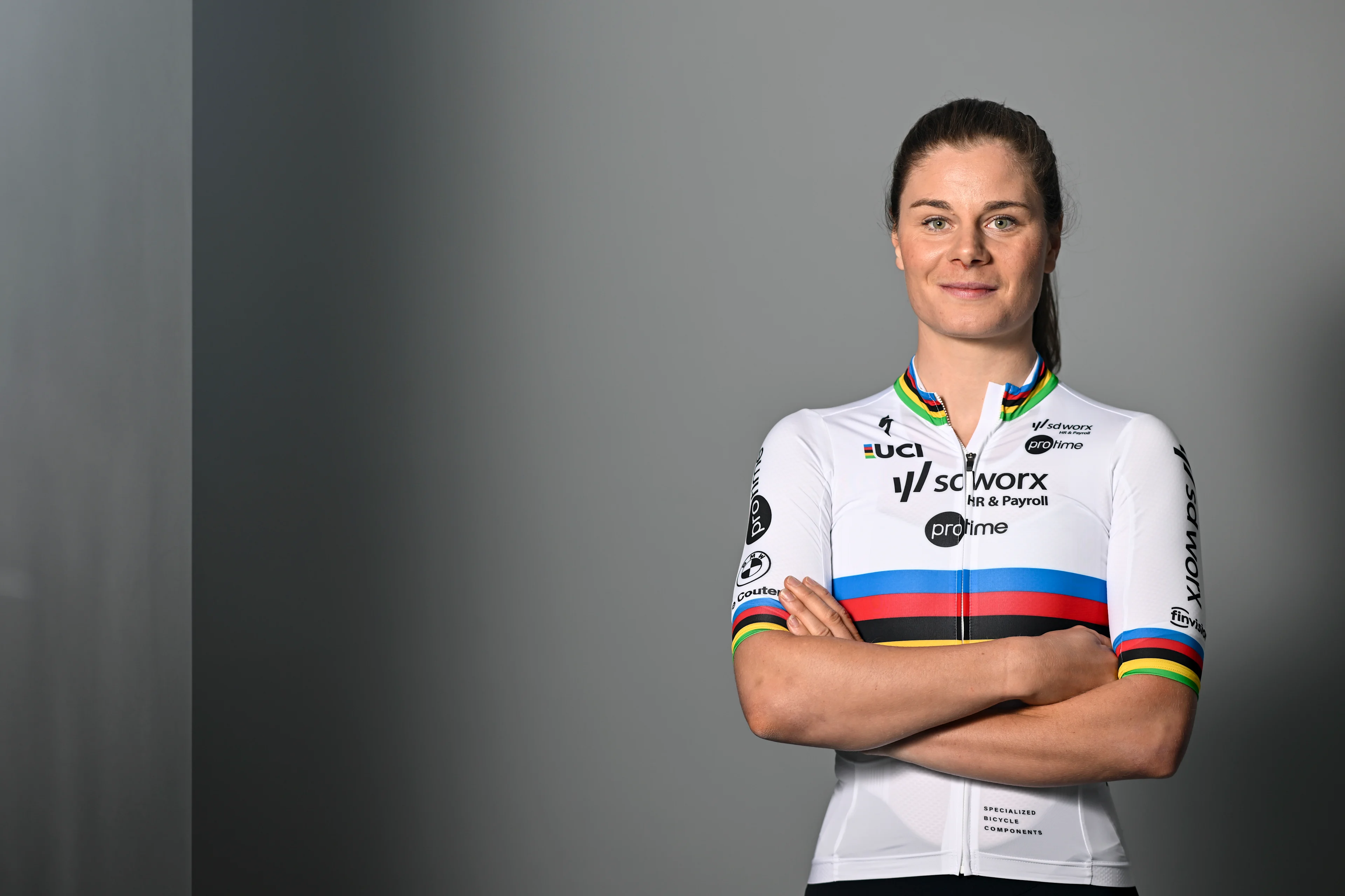 Belgian Lotte Kopecky poses for the photographer at the team presentation of the SD Worx cycling team, at the photography museum (FOMU), in Antwerp, Thursday 23 January 2025. BELGA PHOTO DIRK WAEM