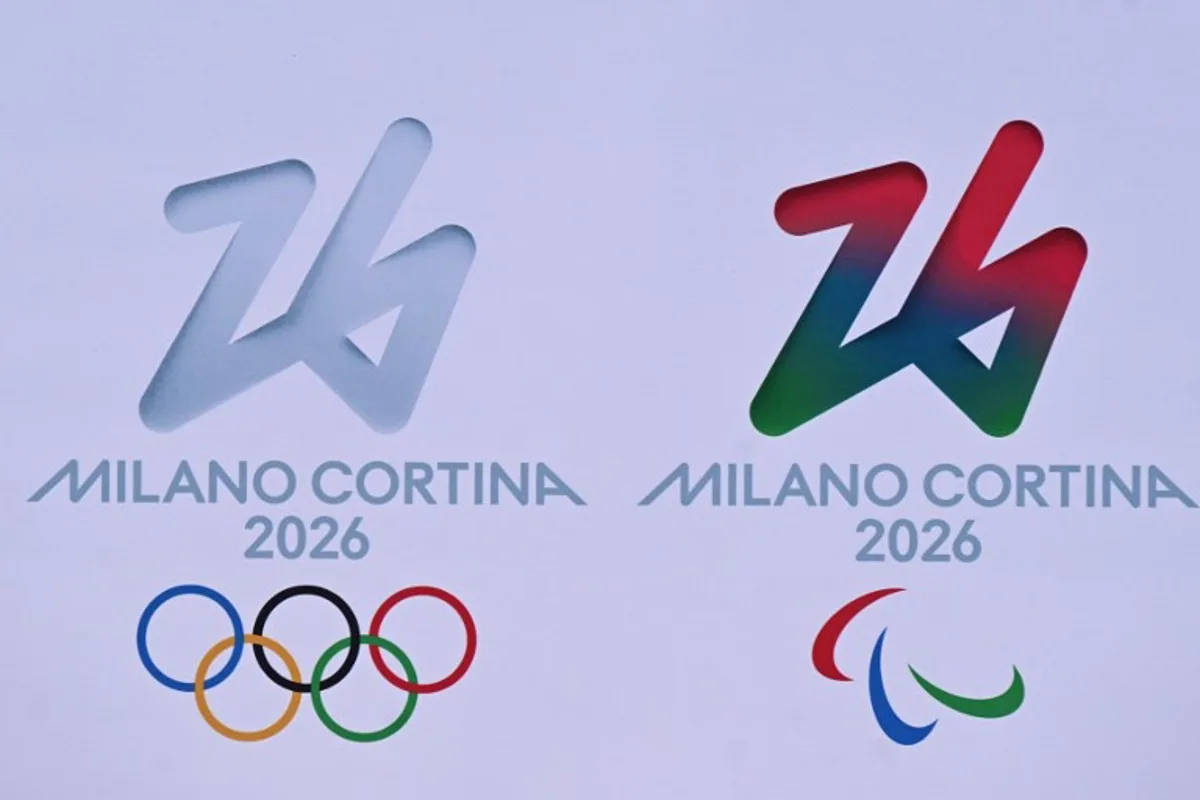 A picture shows the Milano Cortina 2026 Olympics and Paralympics logo in Cortina d'Ampezzo, one of the host cities of Milano Cortina 2026 Olympic and Paralympic Games, on January 17, 2025. Tiziana FABI / AFP