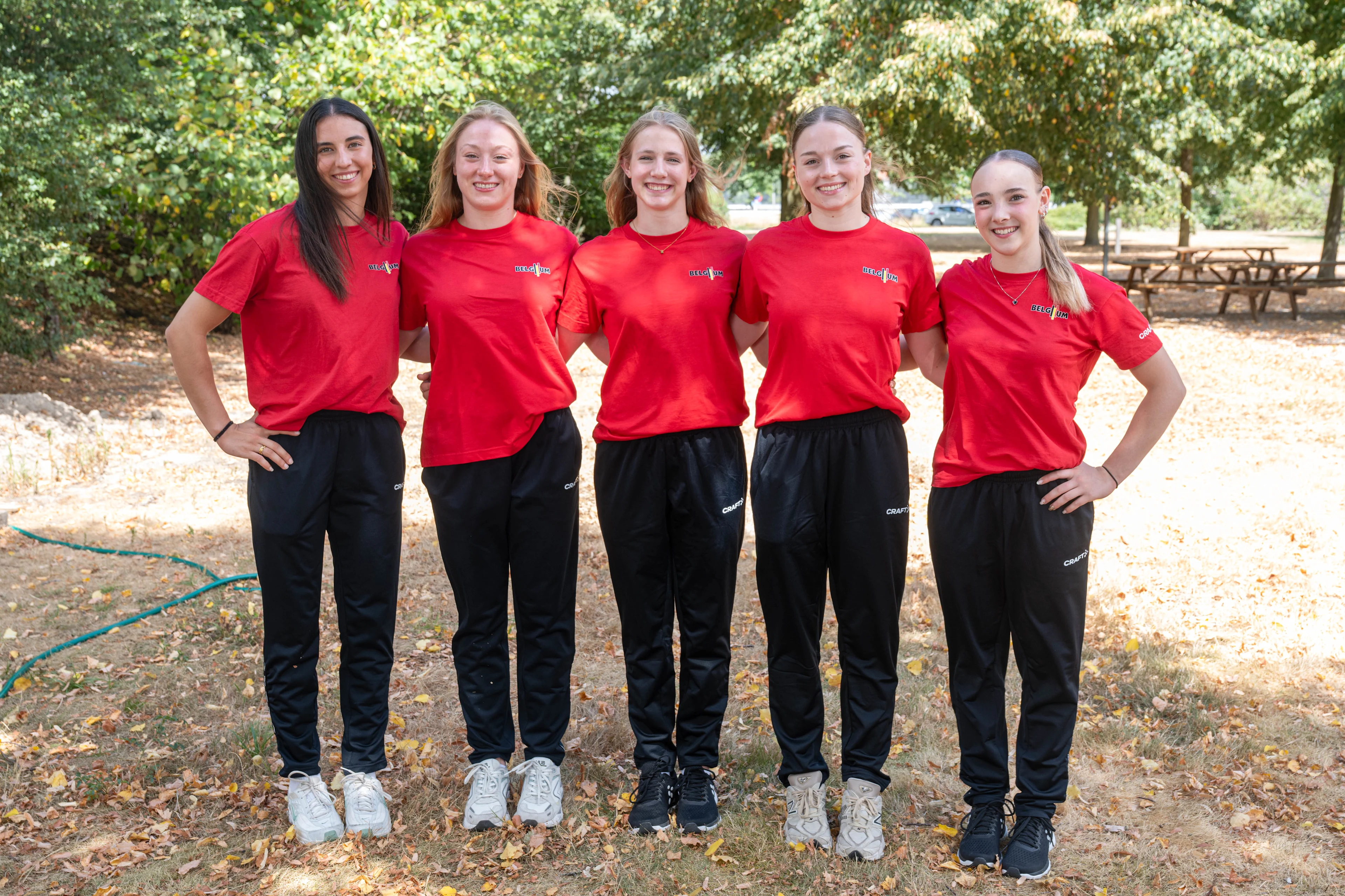 Belgium's female gymnastics team poses for the photographer at a press conference of Gymfed to announce the Belgian delegation for the European Artistic Gymnastics Championships in Zagreb (13¿23 August), Wednesday 5th of August 2026, in Gent. BELGA PHOTO JONAS ROOSENS