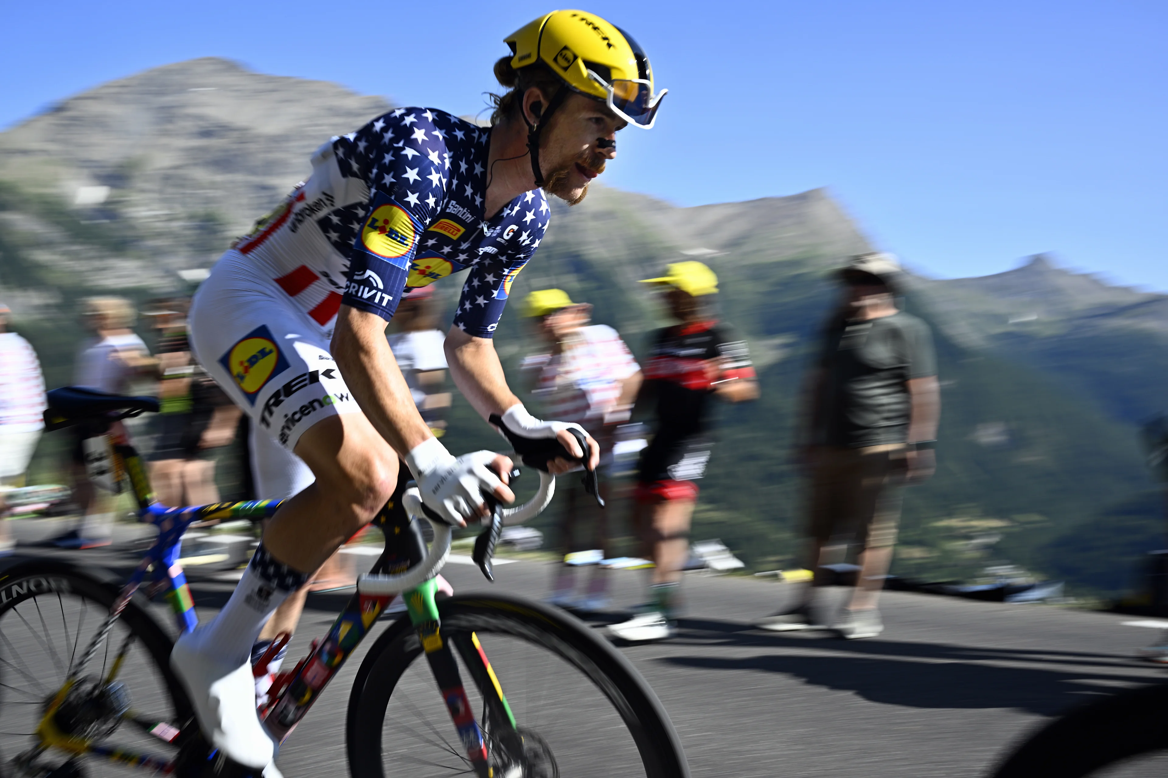 American Quinn Simmons of Lidl-Trek pictured in action during stage 18 of the 2026 Tour de France cycling race, a stage of 185km from Voiron to Orcieres-Merlette, on Thursday 23 July 2026. The 113th edition of the Tour de France starts on Saturday 4 July in Barcelona, Spain, and will finish in Paris, France on the 26th of July. BELGA PHOTO JASPER JACOBS