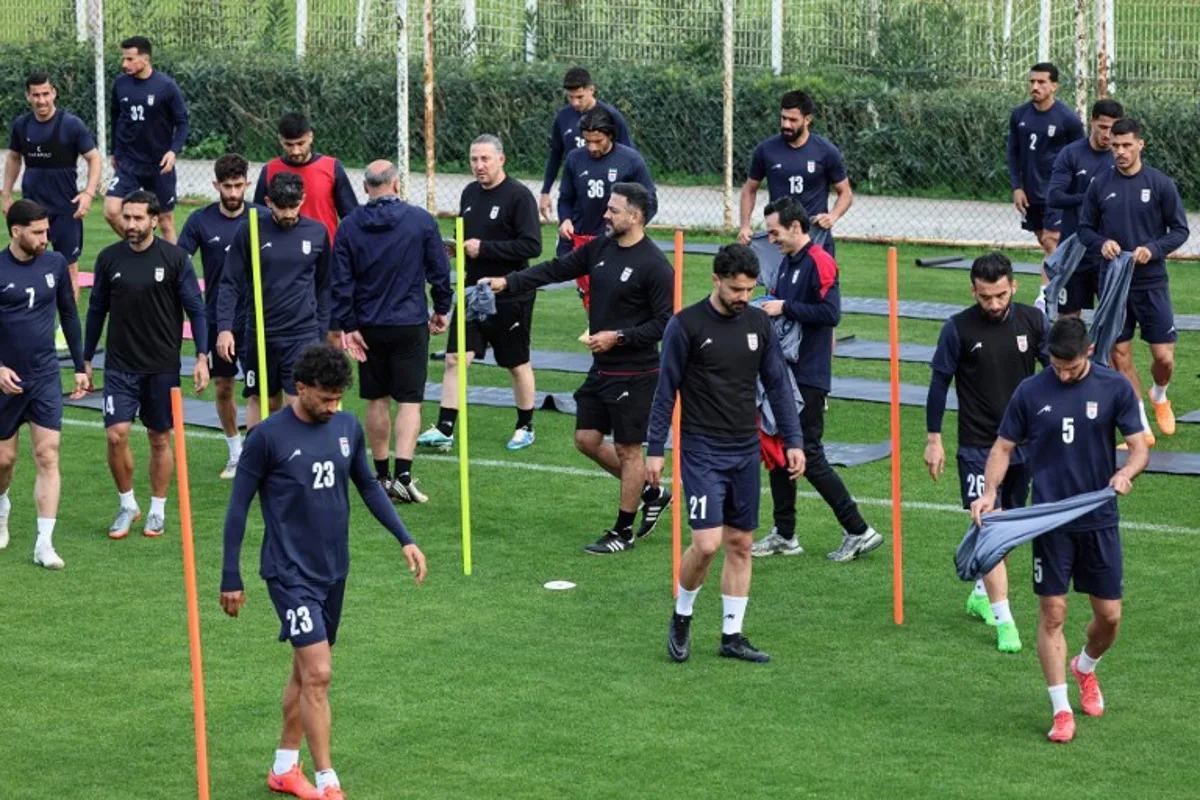 Iran's national team football players take part in a training session in Antalya on March 30, 2026, on the eve of an international friendly match against Costa Rica. Iran has qualified for the World Cup finals this summer but has asked for its matches to be moved from the US to Mexico after Trump warned that the players' "life and safety" would be at risk if they took part. Adem ALTAN / AFP
