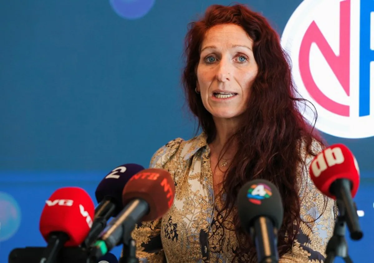 President of the Football Association of Norway Lise Klaveness attends a press conference at Ullevaal Stadium in Oslo on July 31, 2026 about the FIFA plan to sell stakes in the World Cup to a private equity group. Amanda Pedersen Giske / NTB / AFP