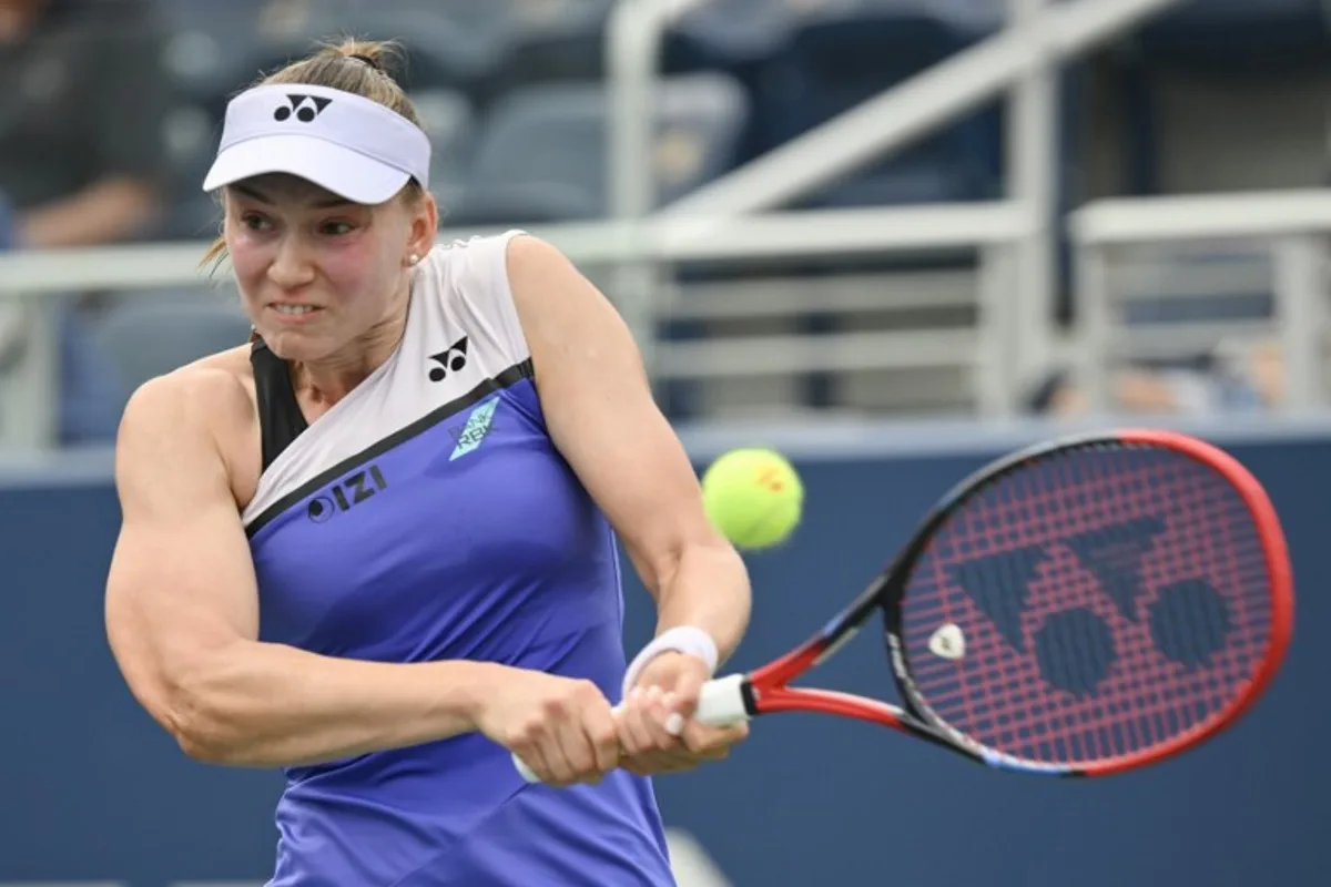 Kazakhstan's Elena Rybakina hits a return to USA's Thea Frodin during their women's singles first round tennis match on day three of the US Open tennis tournament at the USTA Billie Jean King National Tennis Center in New York City on September 1, 2026. ANGELA WEISS / AFP