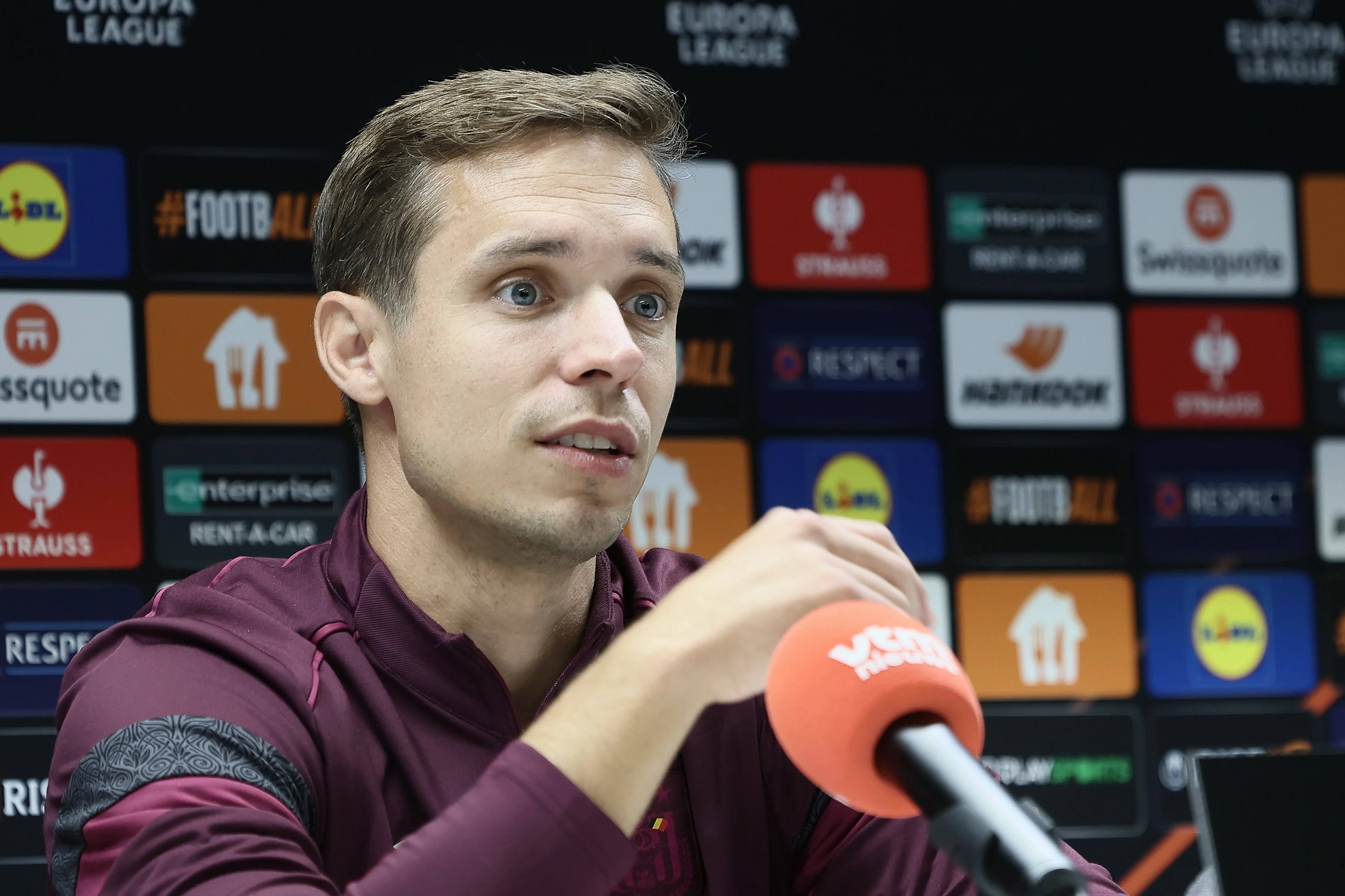 Anderlecht's head coach David Hubert pictured during a press conference of Belgian first division soccer team RSC Anderlecht ahead of their third Europa League game against Bulgarian team PFK Ludogorets Razgrad, in Brussels, Wednesday 23 October 2024. BELGA PHOTO BRUNO FAHY