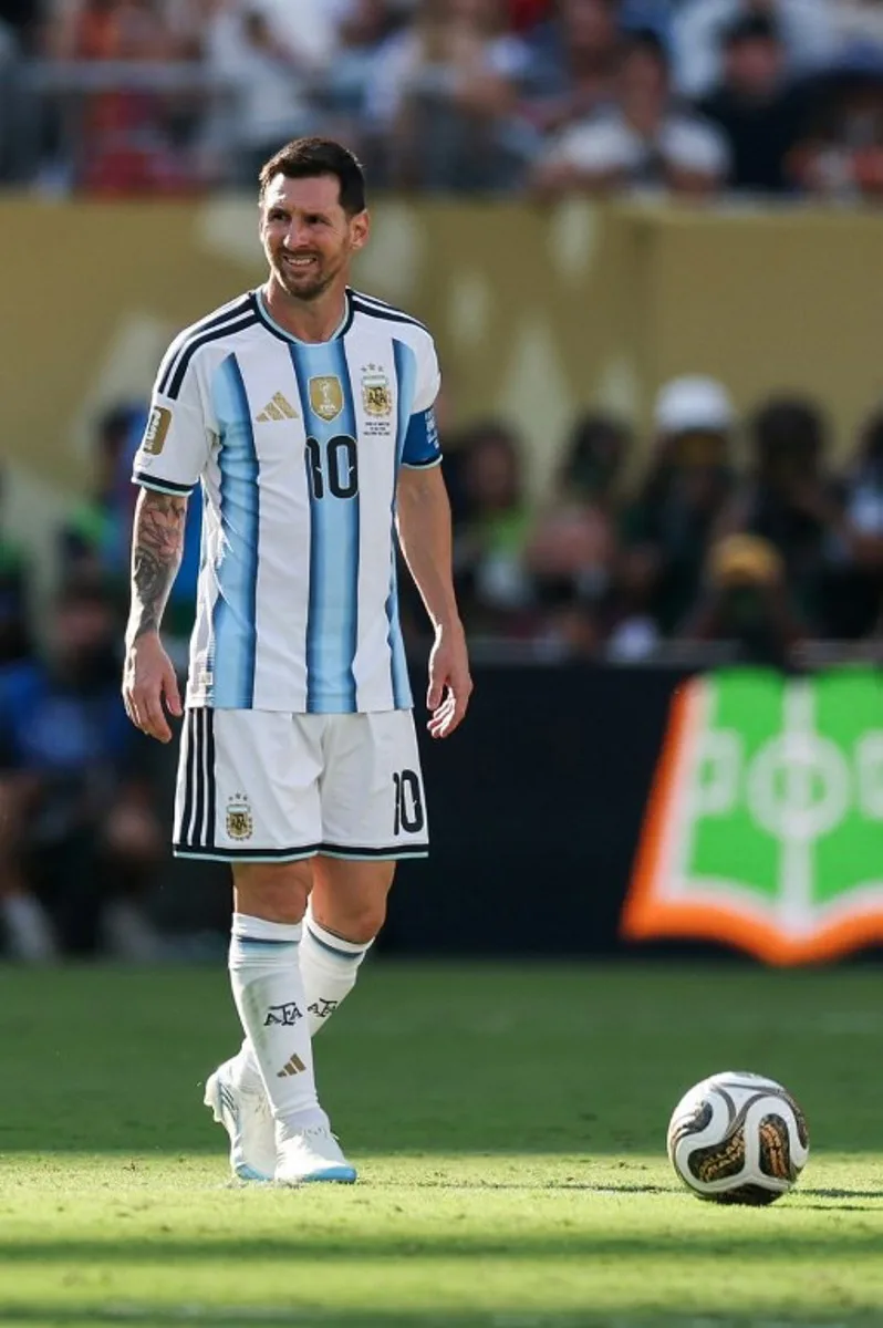 Argentina's forward #10 Lionel Messi reacts during the 2026 World Cup football tournament final match between Spain and Argentina at the New York/New Jersey Stadium in East Rutherford on July 19, 2026.   PATRICIA DE MELO MOREIRA / AFP