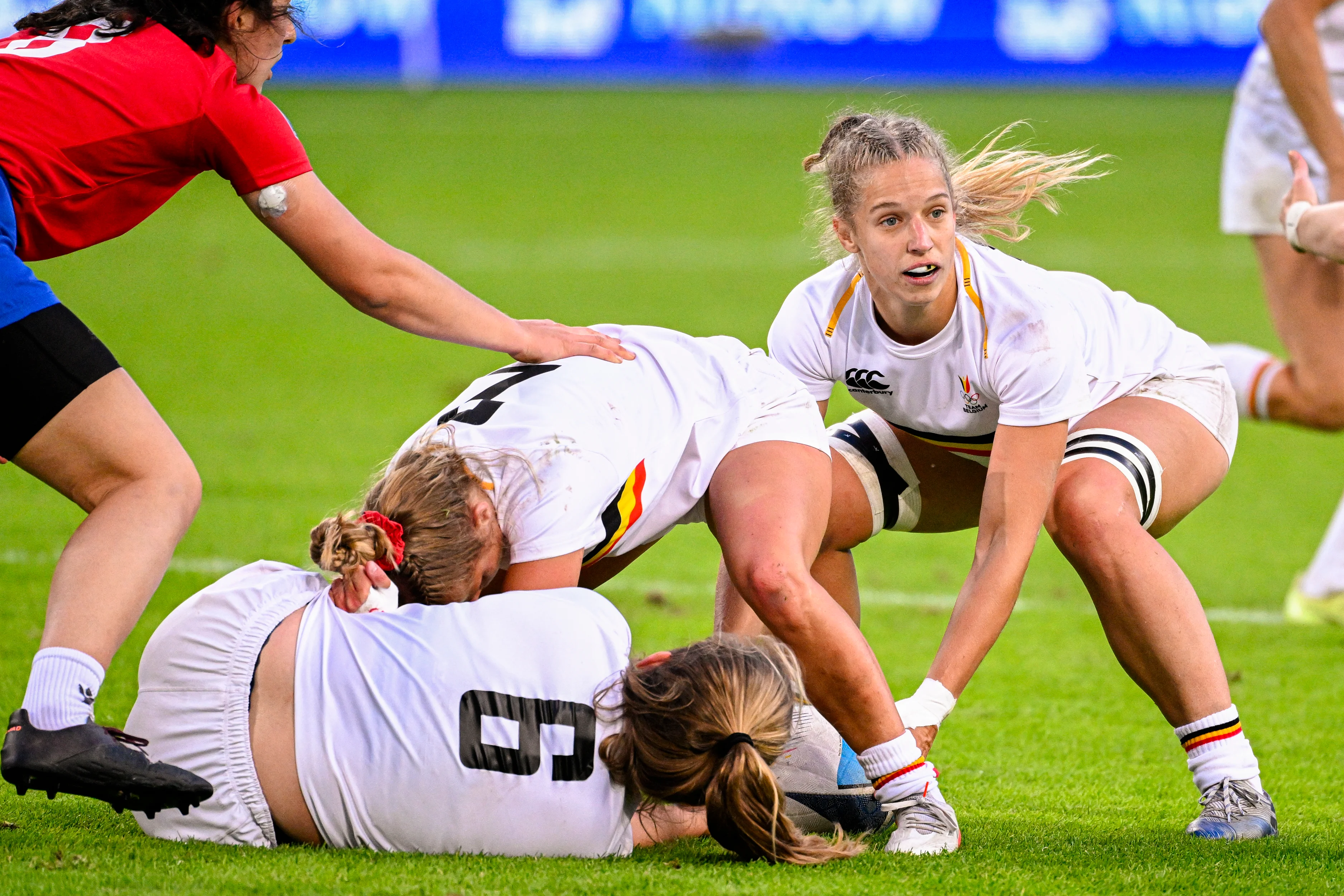 Belgium's Heloise Stevins pictured in action during a rugby match between Belgium and Czech Republic for the third place, a at the women's Rugby Sevens tournament, at the European Games in Krakow, Poland on Tuesday 27 June 2023. The 3rd European Games, informally known as Krakow-Malopolska 2023, is a scheduled international sporting event that will be held from 21 June to 02 July 2023 in Krakow and Malopolska, Poland. BELGA PHOTO LAURIE DIEFFEMBACQ