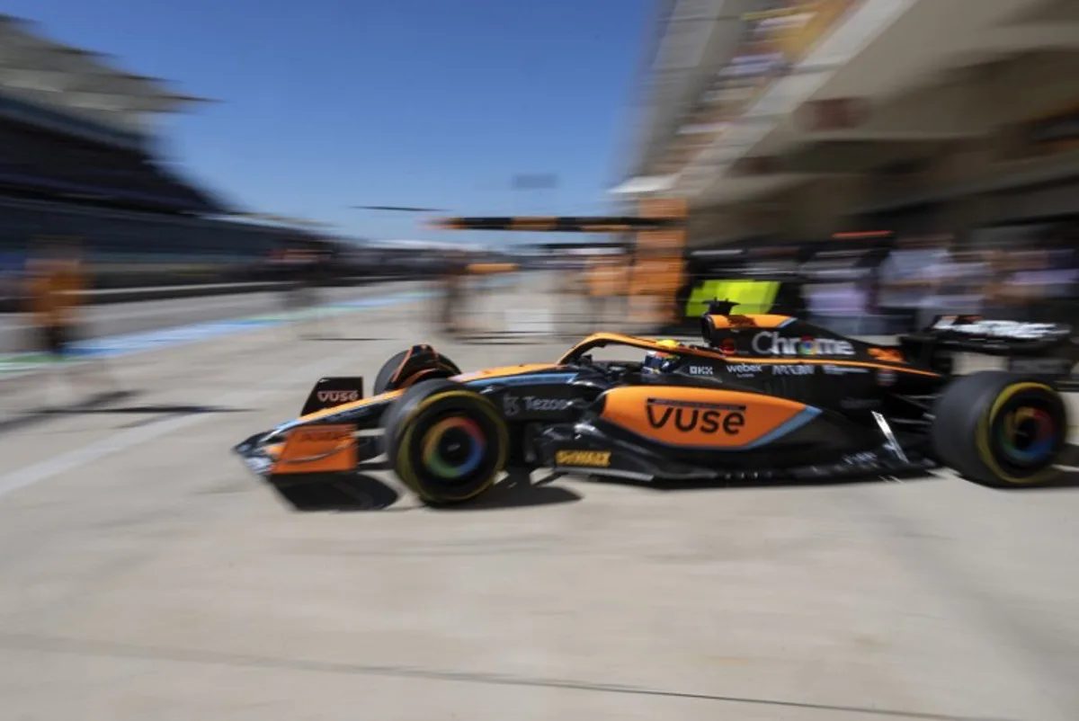 McLaren's Spanish driver Alex Palou pulls out of pit lane during the first practice session for the Formula One United States Grand Prix practice session, at the Circuit of the Americas in Austin, Texas, on October 21, 2022.  Jim WATSON / AFP