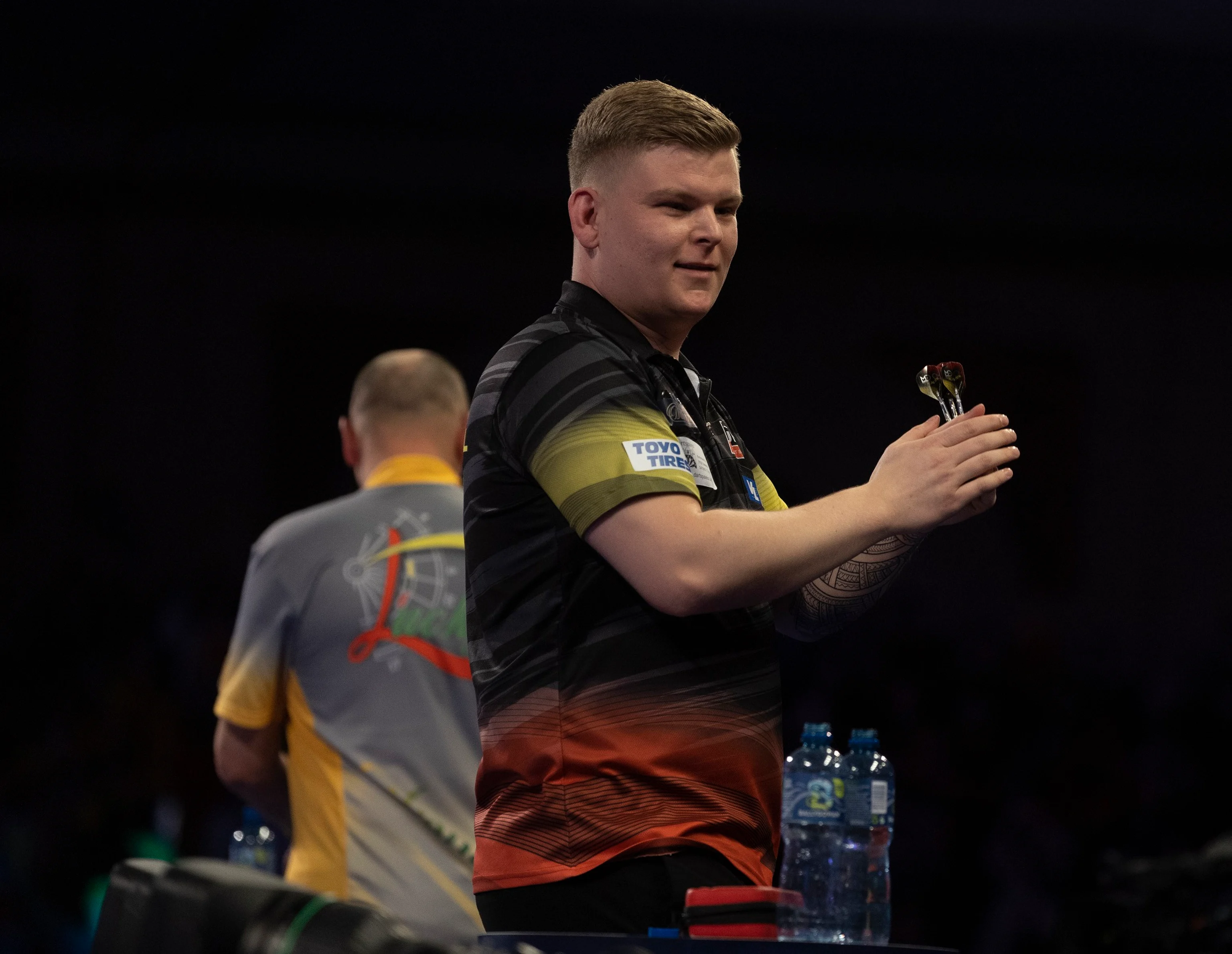 ATTENTION EDITORS - HAND OUT PICTURES - EDITORIAL USE WITH STORY ON DARTS WORLD CHAMPIONSHIPS ONLY - MANDATORY CREDIT LAWRENCE LUSTIG/PDC Hand out pictures released on Saturday 18 December 2021, by PDC Professional Darts Corporation shows Belgian Mike De Decker pictured during the game between Lithuanian Labanauskas and Belgian De Decker, in the first round of the William Hill World Championships, in London, UK. MANDATORY CREDIT KELLY DECKERS/PDC EUROPE