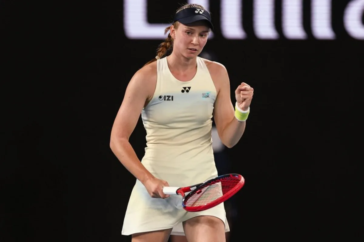 Kazakhstan's Elena Rybakina reacts after a point against USA's Jessica Pegula during their women's singles semi-final match on day twelve of the Australian Open tennis tournament in Melbourne on January 29, 2026. IZHAR KHAN / AFP