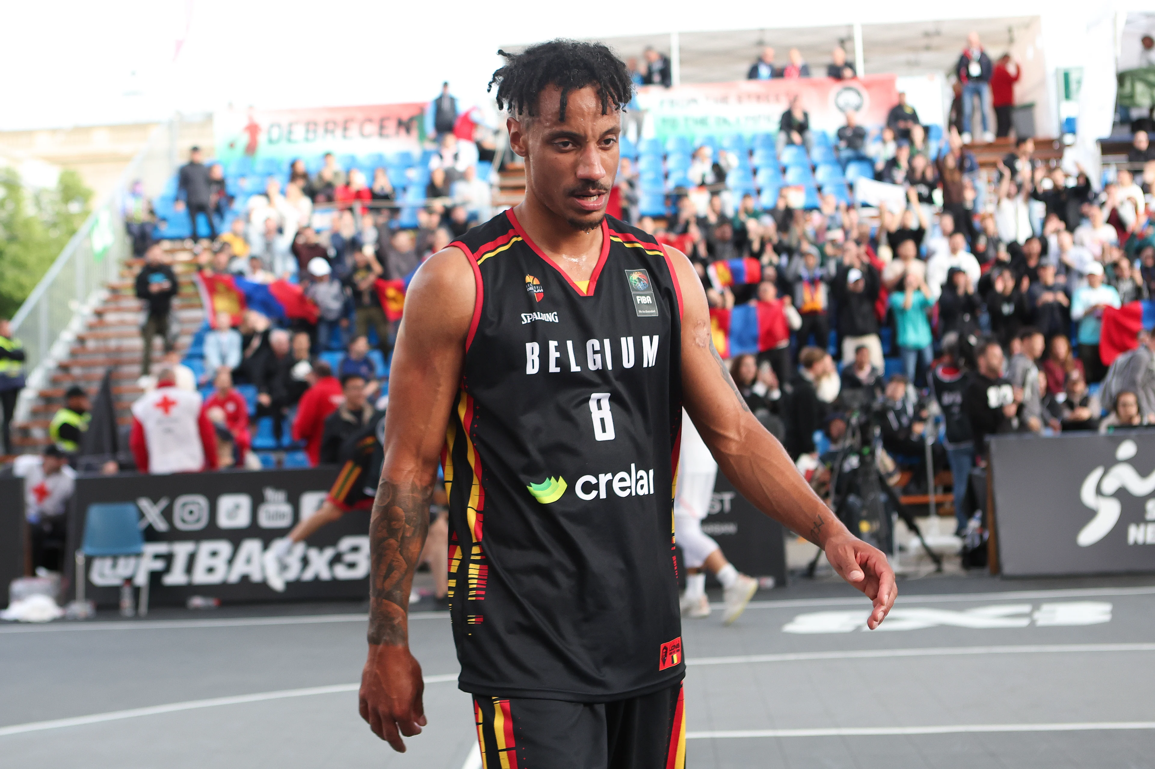 Belgian Dennis Donkor reacts during a game between Belgium and Mongolia in the group D, at the Olympic qualification tournament for the 2024 Olympics, in Debrecen, Hungary, Friday 17 May 2024. BELGA PHOTO NIKOLA KRSTIC