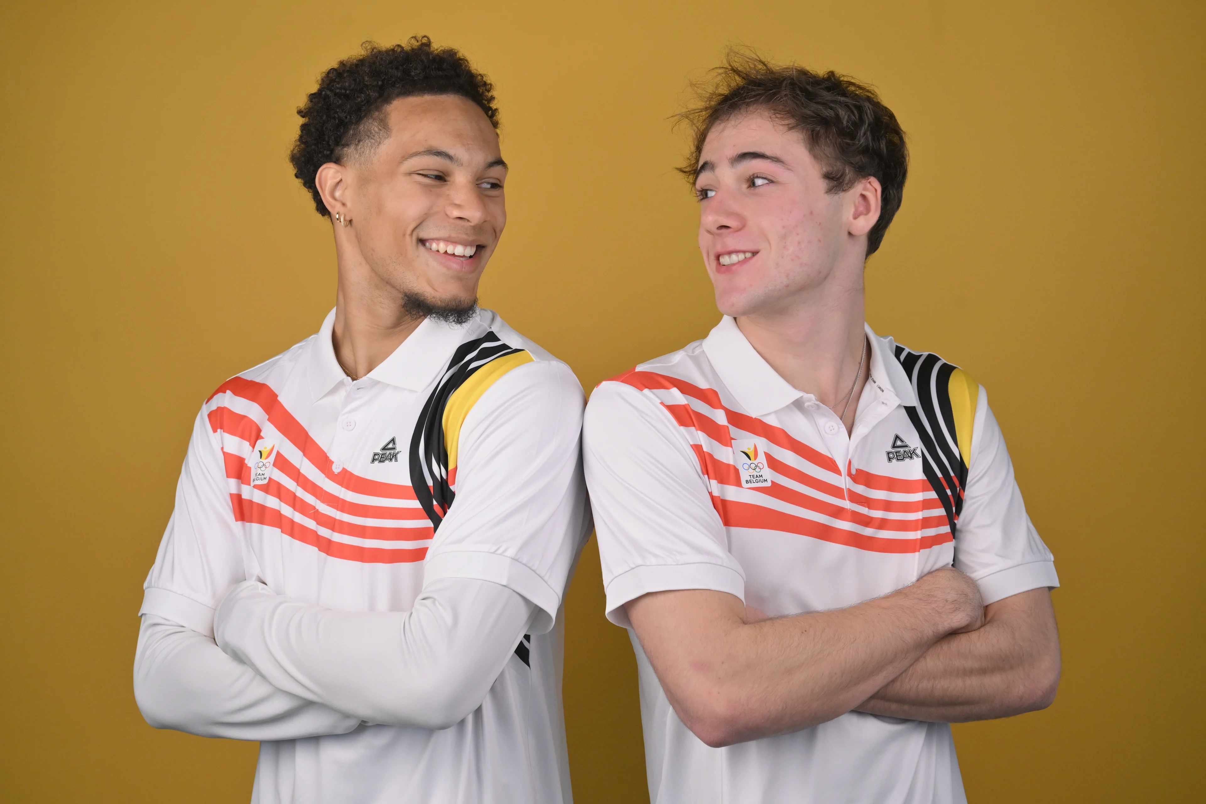 Belgian Abdoul Wahab Mimoun and Belgian athlete Nemo Rase pose for the photographer during the annual stage of Team Belgium (13-20/11), in Belek, Turkey, Friday 15 November 2024, BELGA PHOTO ERIC LALMAND