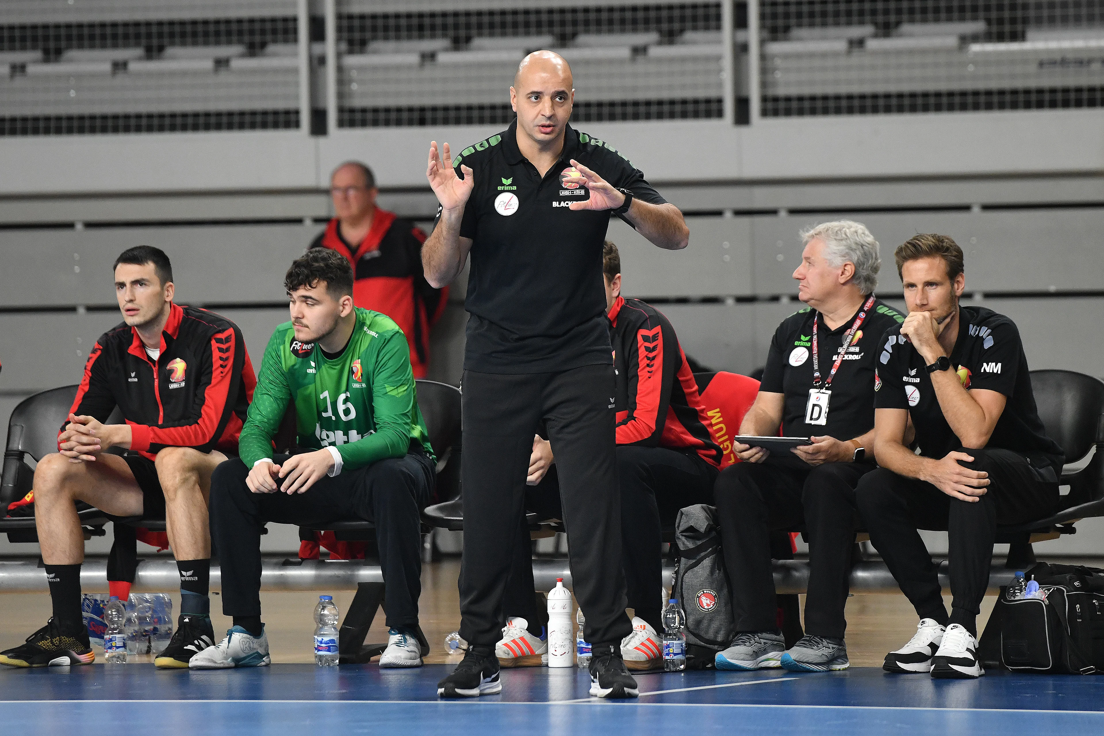 Head coach of Belgium Cherif Hamani reacts during the EHF EURO 2026 Qualifiers Phase 2 match between Croatia and Belgium at Arena Varazdin on November 7, 2024 in Varazdin, Croatia. Photo: Vjeran Zganec Rogulja/PIXSELL BELGIUM ONLY