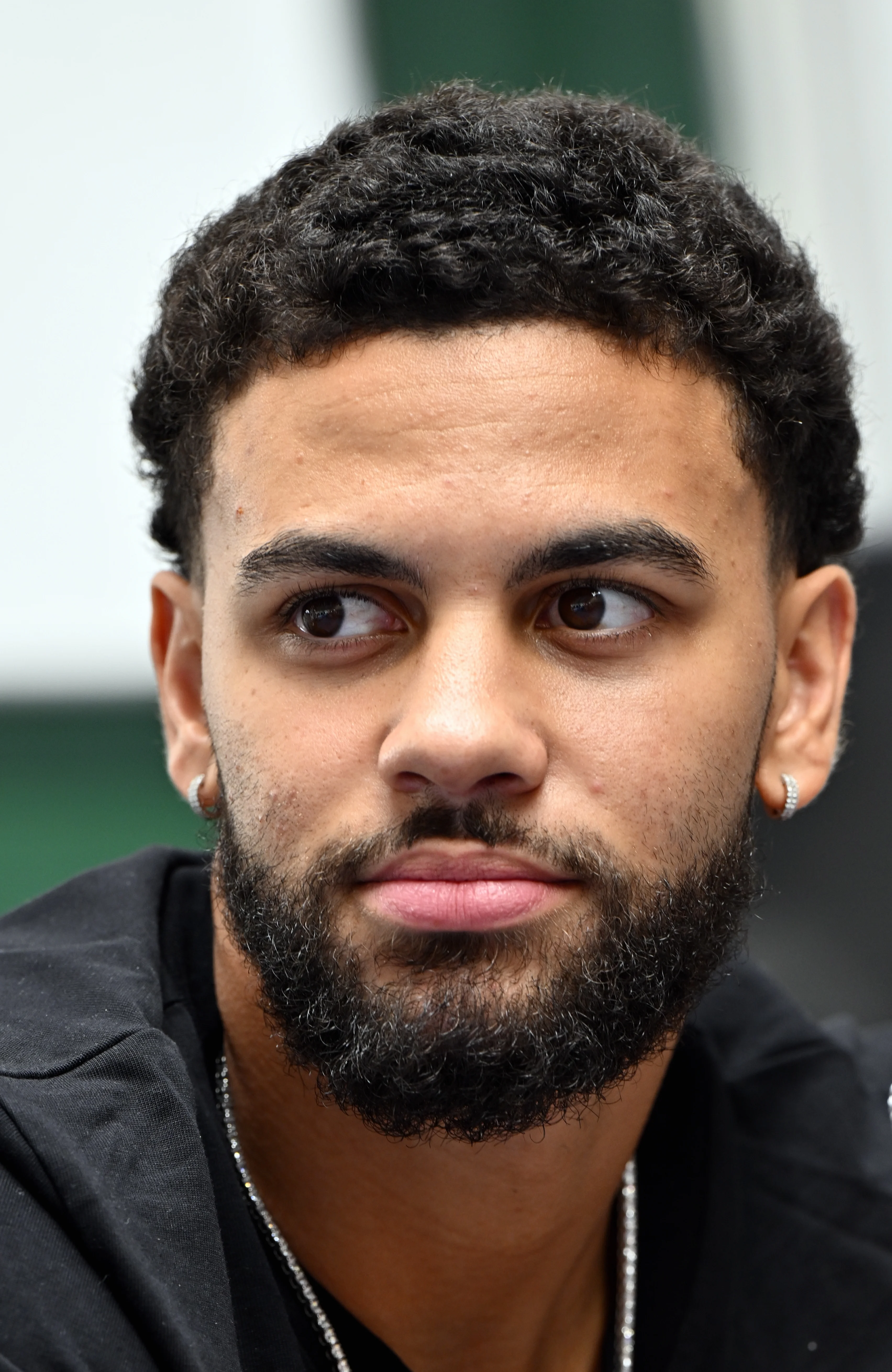 Ajay Mitchell pictured during a press conference regarding the NBA US basketball competition on Wednesday 30 July 2025 in Ans. Oklahoma City Thunder, featuring Belgian point guard Mitchell, won the league. BELGA PHOTO ERIC LALMAND