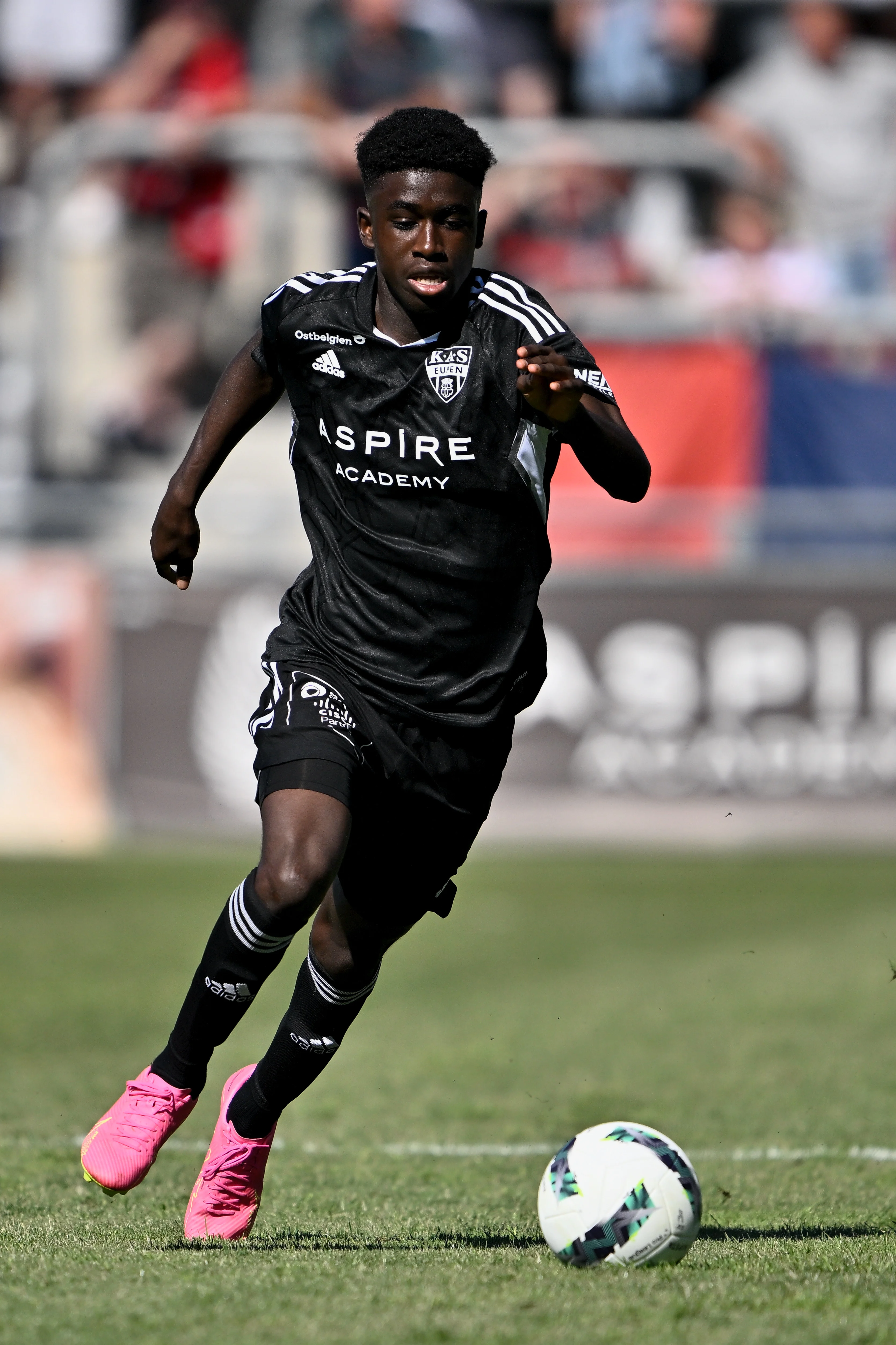 Eupen's Lorenzo Youndje Sihom Karol pictured in action during a friendly soccer game between first division club KAS Eupen and RFC Liege, Saturday 24 June 2023 in Eupen, in preparation of the upcoming 2023-2023 season. BELGA PHOTO JOHAN EYCKENS