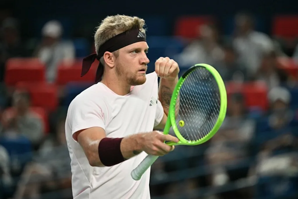 Spain's Alejandro Davidovich Fokina reacts between points against Spain's Rafael Jodar during their men's singles final match at the Shanghai Masters tennis tournament in Shanghai on October 18, 2026. HECTOR RETAMAL / AFP